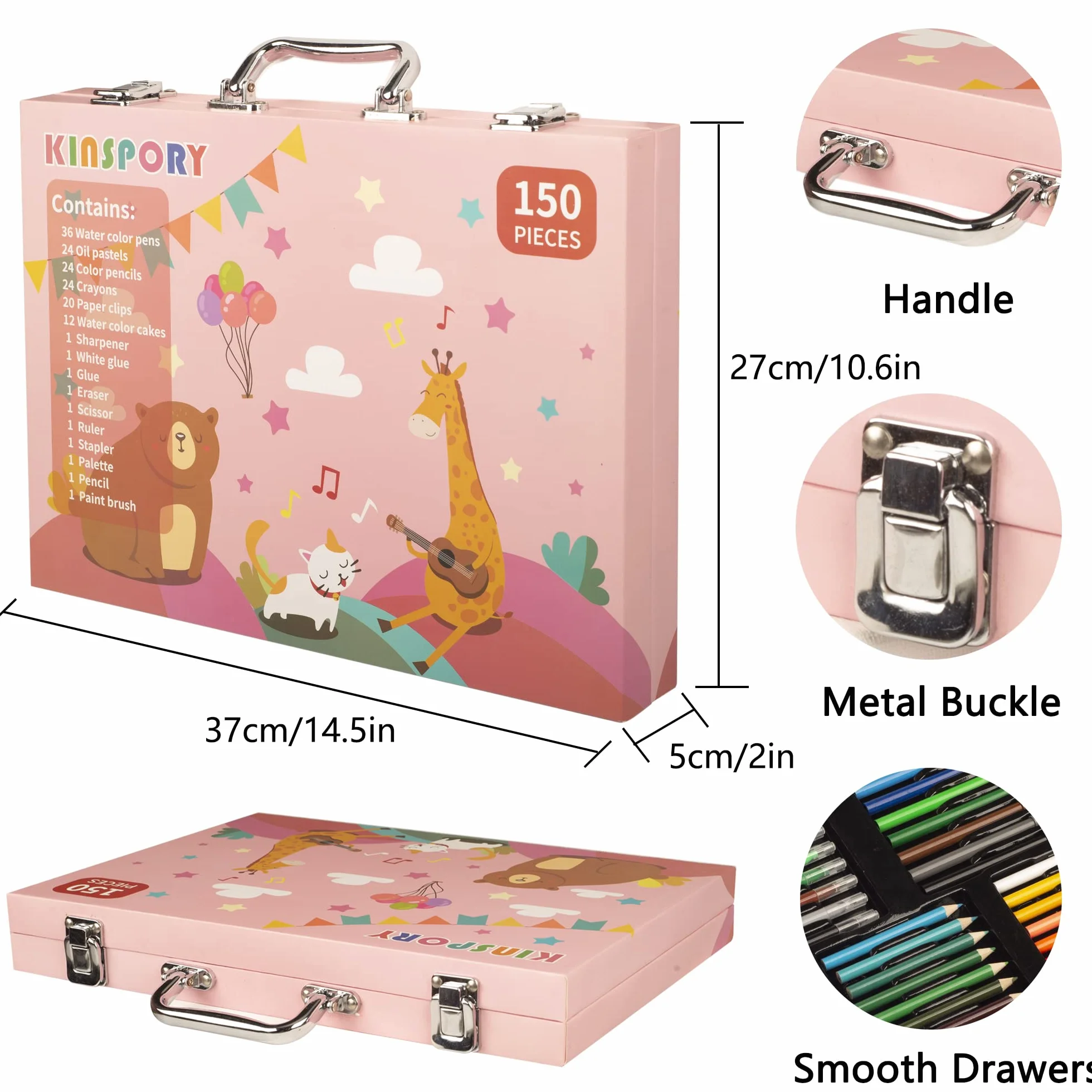 KINSPORY 150 pezzi valigetta colori bambina, pittura valigetta per bambini, Set per disegno, kit disegno acquarellabili bambini