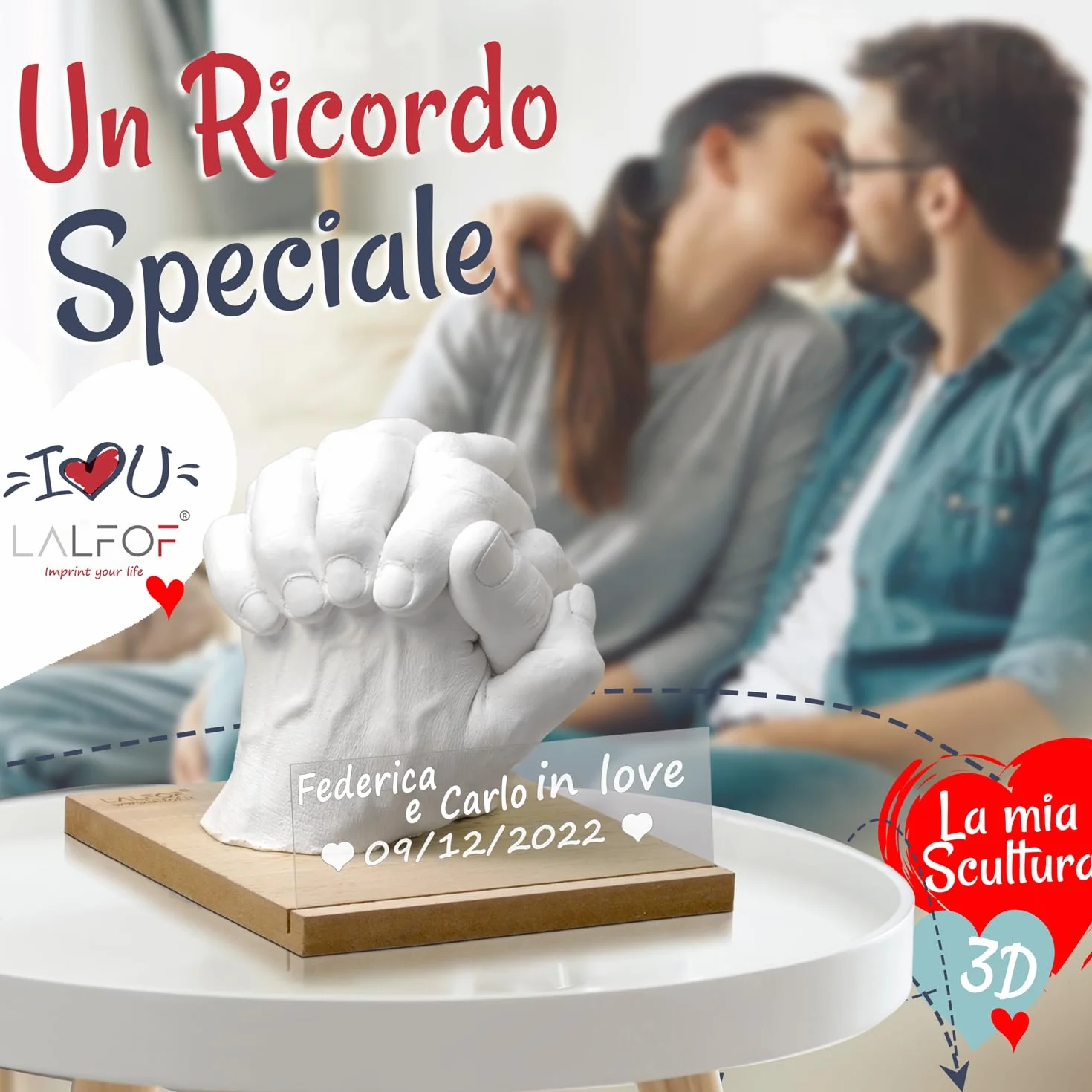 Calco Mani Coppia con Nomi Regalo Anniversario Coppia Gesso Dermatologicamente Testato