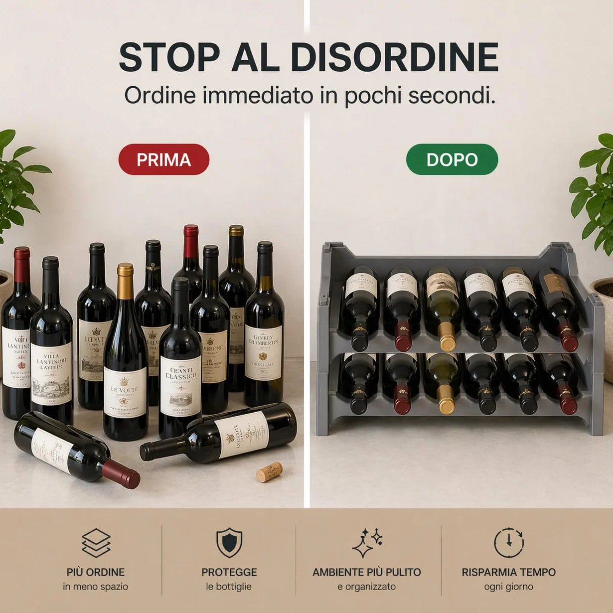 Set Cantinetta Vino Portabottiglie in Plastica Impilabili Lavabile Modulare 6 Argento