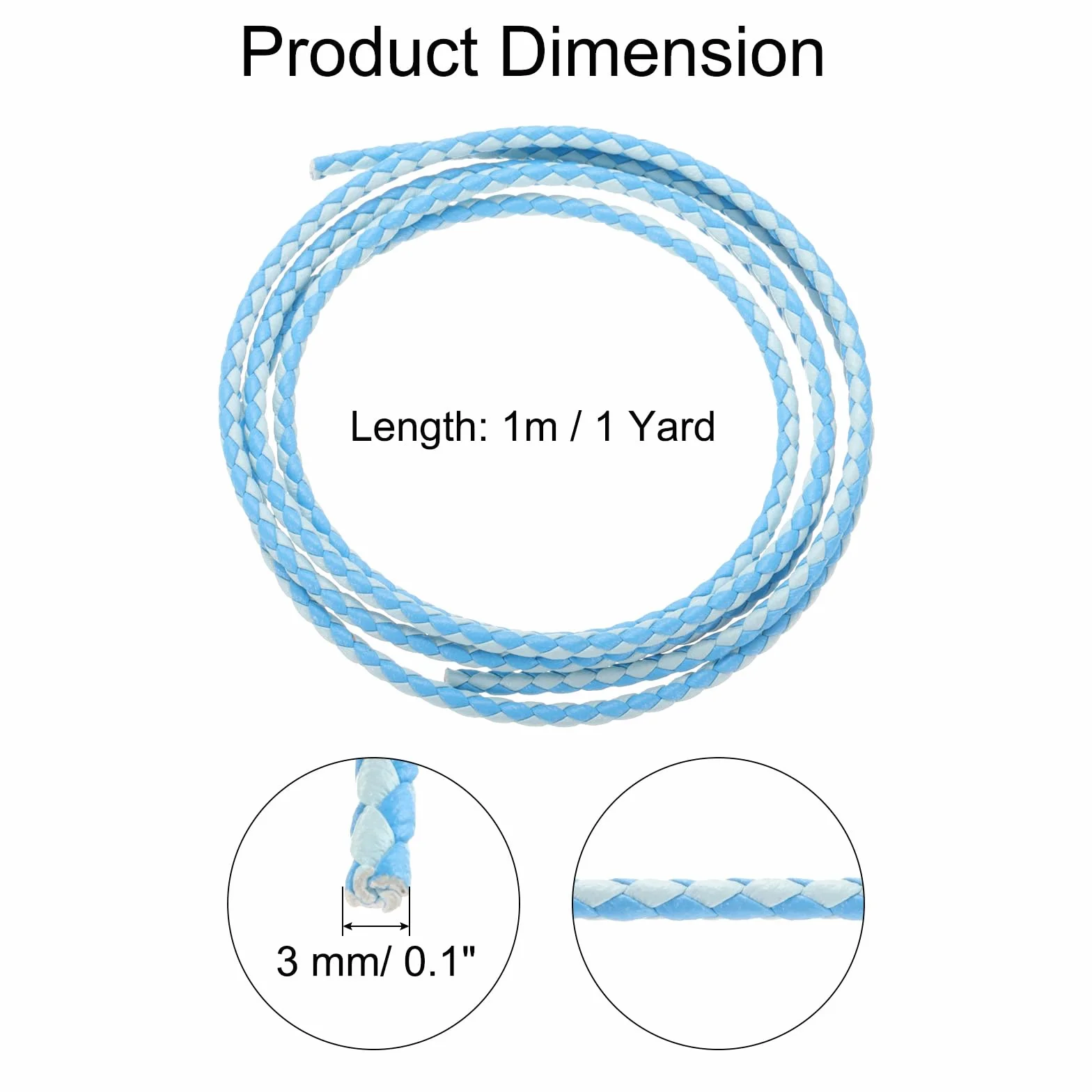 QUARKZMAN Cordoni in Pelle Intrecciata 3mm 1 Yard Blu Chiaro/Blu Scuro per Gioielli Fai da Te