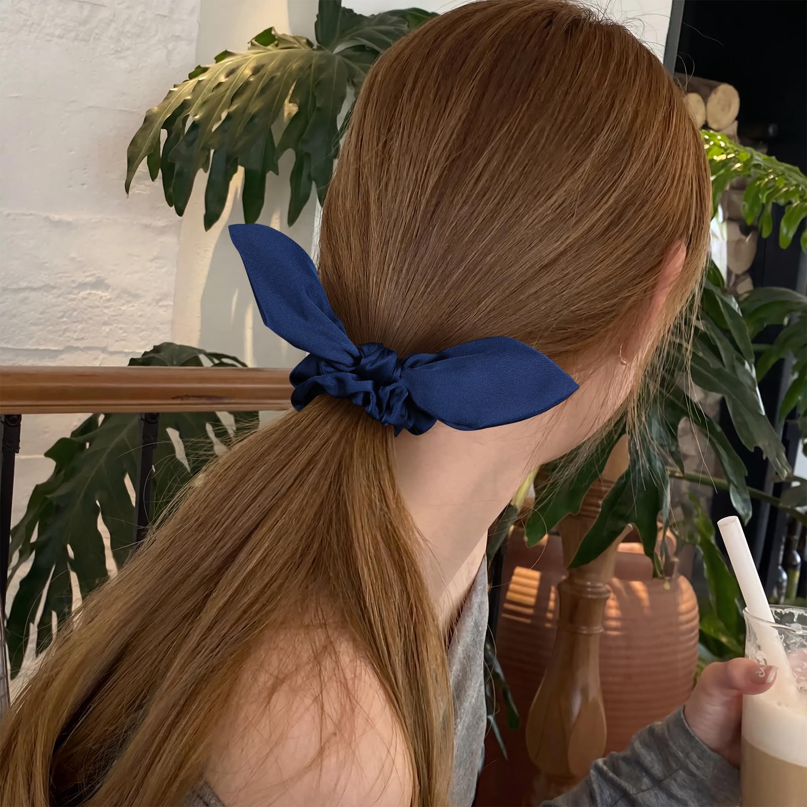 Navy Mulberry Silk Satin Bunny Ear Scrunchies