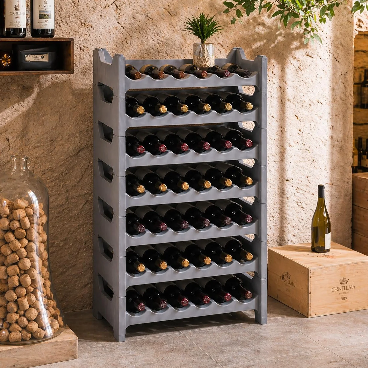 Set Cantinetta Vino Portabottiglie in Plastica Impilabili Lavabile Modulare 6 Argento