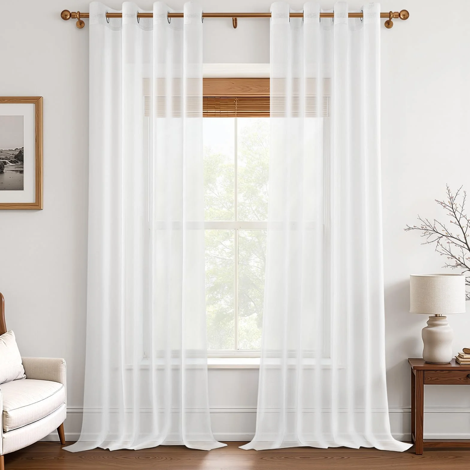 MRTREES Tende per interni Voile Semi Trasparenti Bianche 2 Pezzi con Occhielli 140x260 CM Tenda a Panello Tende Leggere Morbida per Camera da Letto e Soggiorno Finestra Moderne