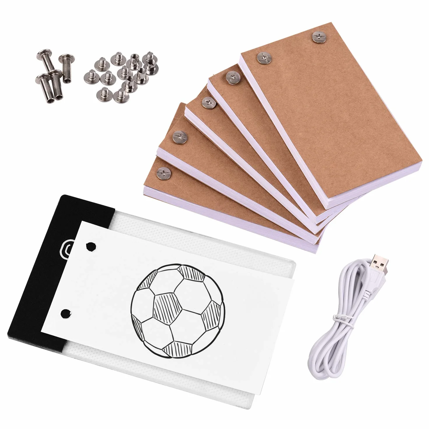 Kit Flip Book z Blokiem LED na Tablet 300 Kartek Papieru do Rysowania z Śrubą do Oprawy