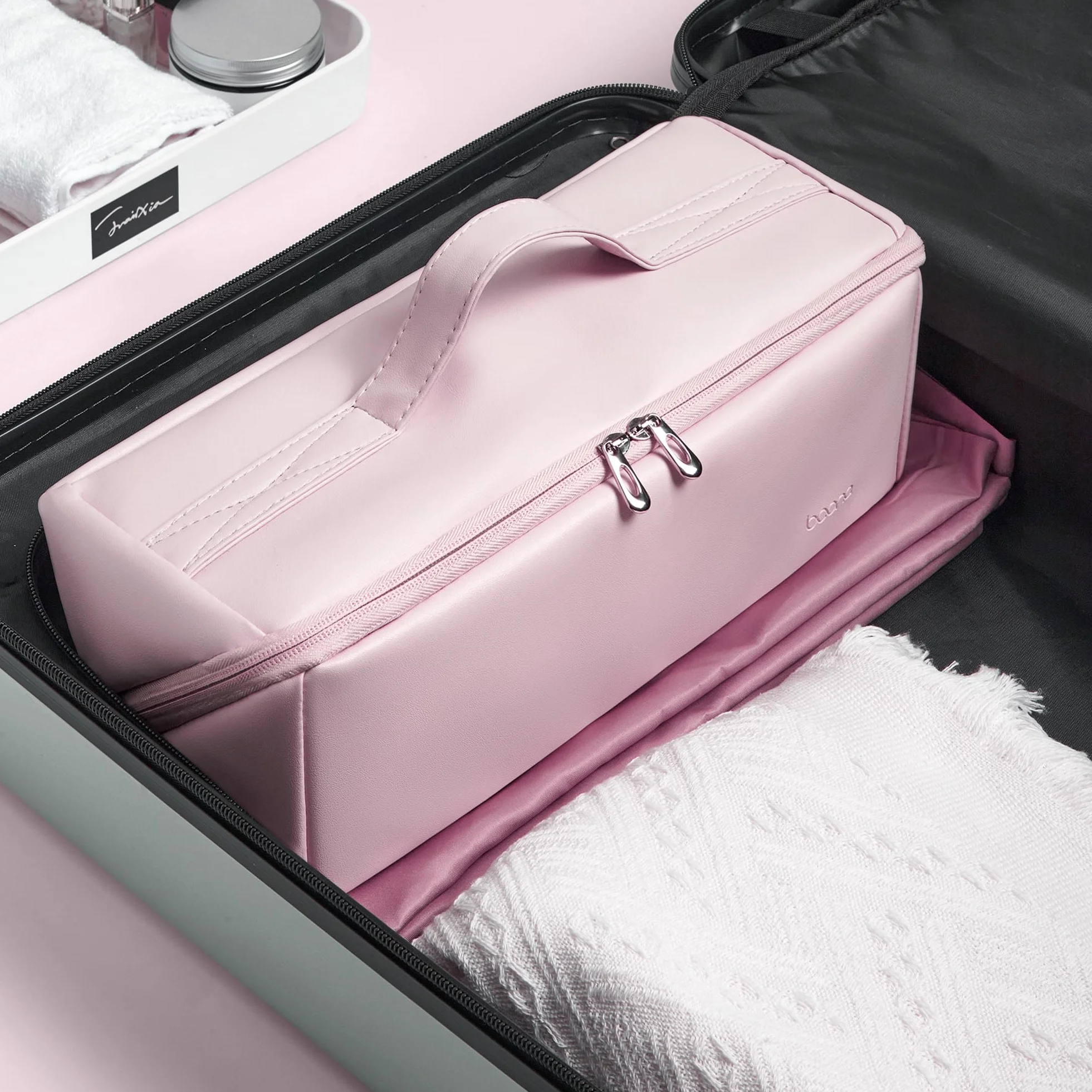 Veki Borsa da Viaggio Portatile in Pelle PU Compatibile con Dyson Airwrap Styler e Shark, Borsa Impermeabile per Asciugacapelli, Custodia da Viaggio per Dyson Supersonic Capelli e Accessori (Rosa)
