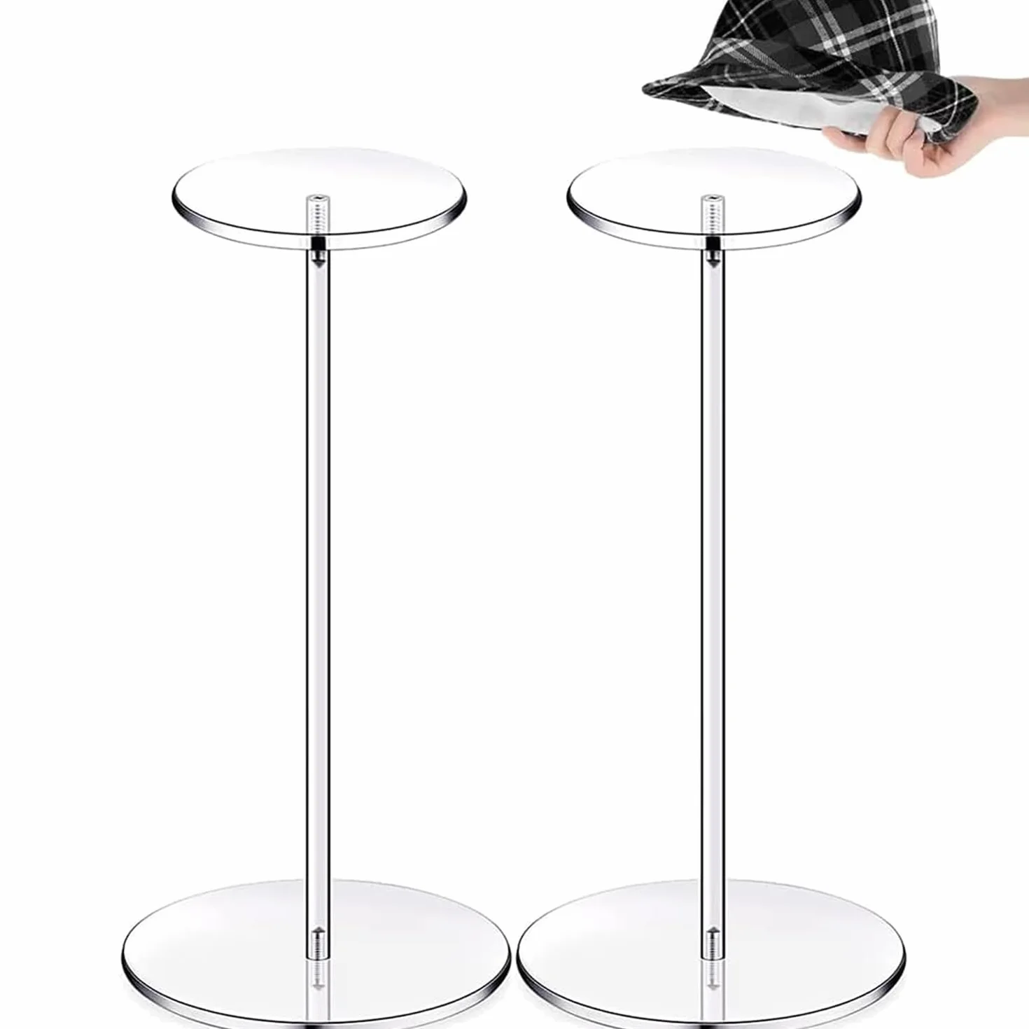 Espositore per Cappelli in Acrilico Trasparente 30cm Rotondo con Base, Multifunzionale Scaffale per Display Cappelli Orologi Gioielli