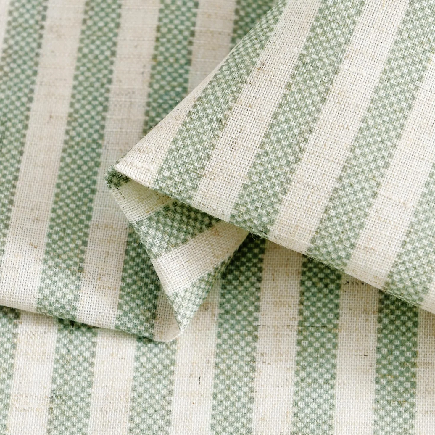 TOPICK Tende a righe in lino con strisce, opache, per cucina, sala da pranzo, bagno, piccola finestra, 65 x 60 cm, verde su beige