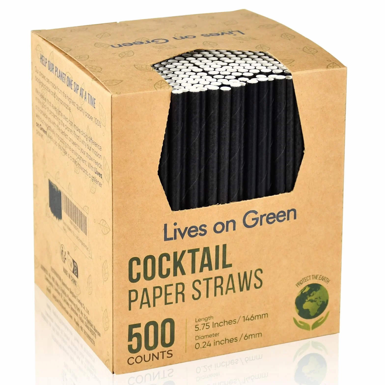 Confezione da 500 cannucce e bastoncini per cocktail ecologici in carta nera – 14,6 x 0,6 cm, per casa, bar e ristoranti