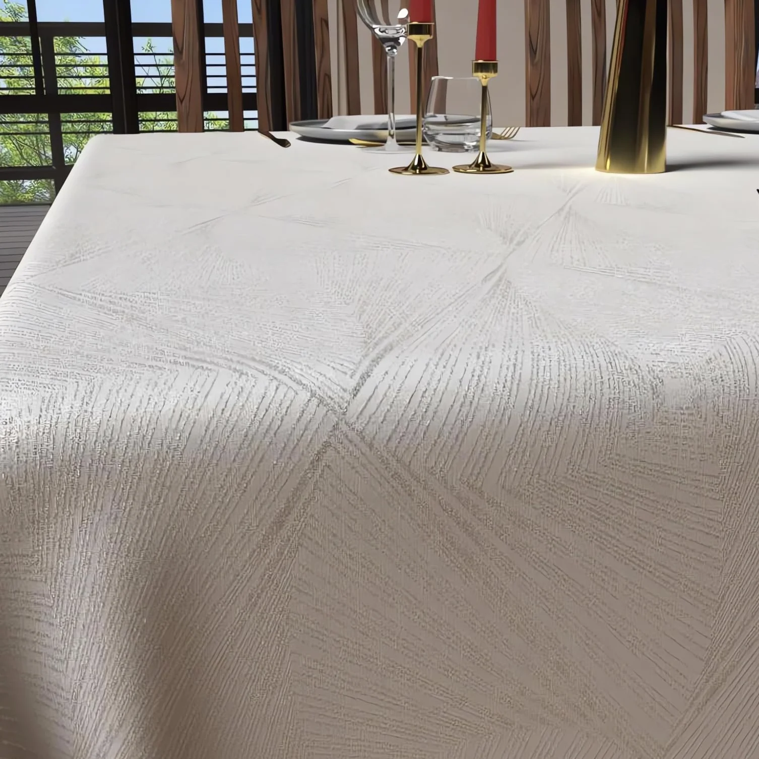 Soleil d'ocre, Luxury Tovaglia Rettangolare Antimacchia 150x250 cm, Poliestere, Bianco