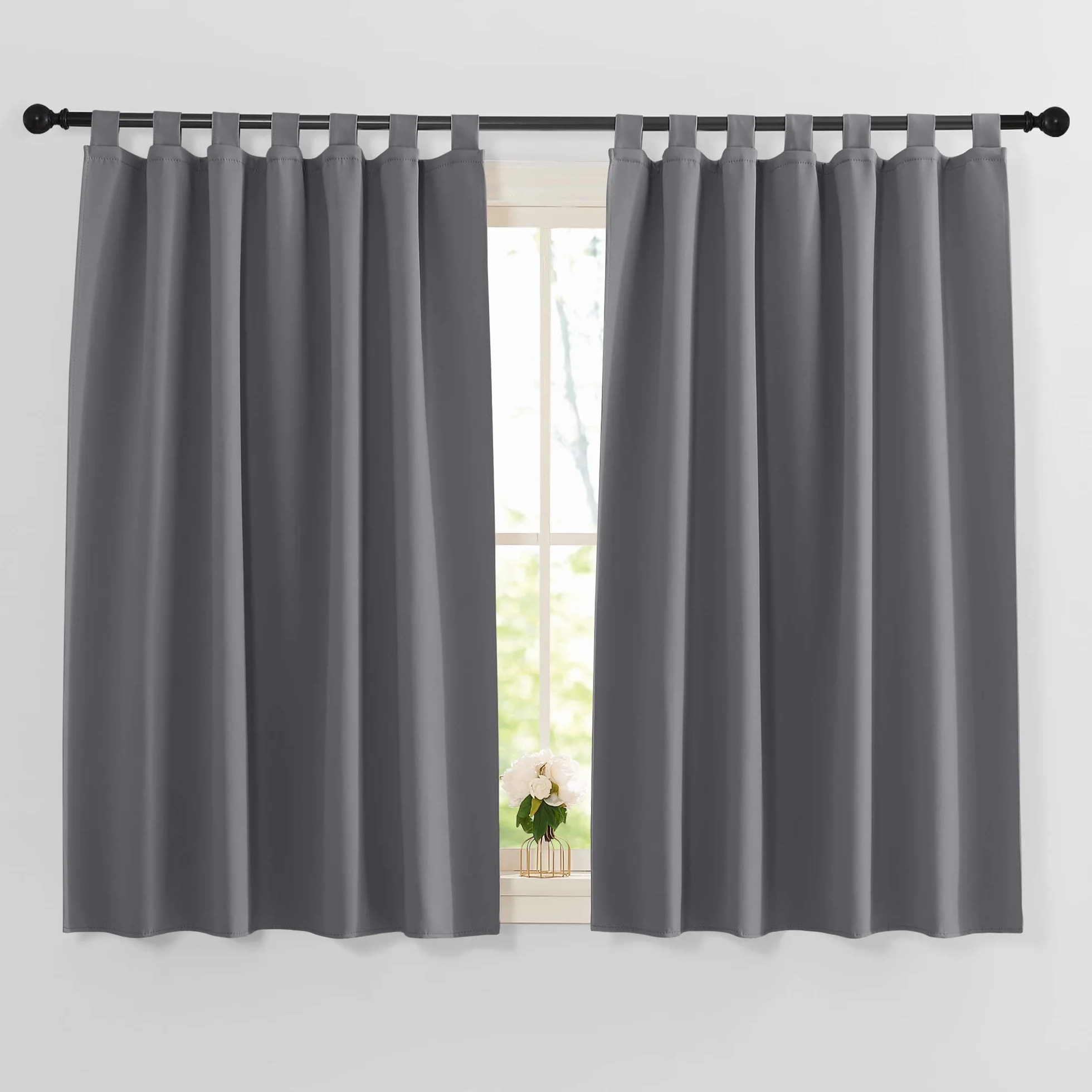 PONY DANCE Tende Oscuranti Corte per Interni 2 Pezzi 140x145 CM Tende Termiche Isolanti Camera da Letto per Finestre Piccole con Passanti, Grigio