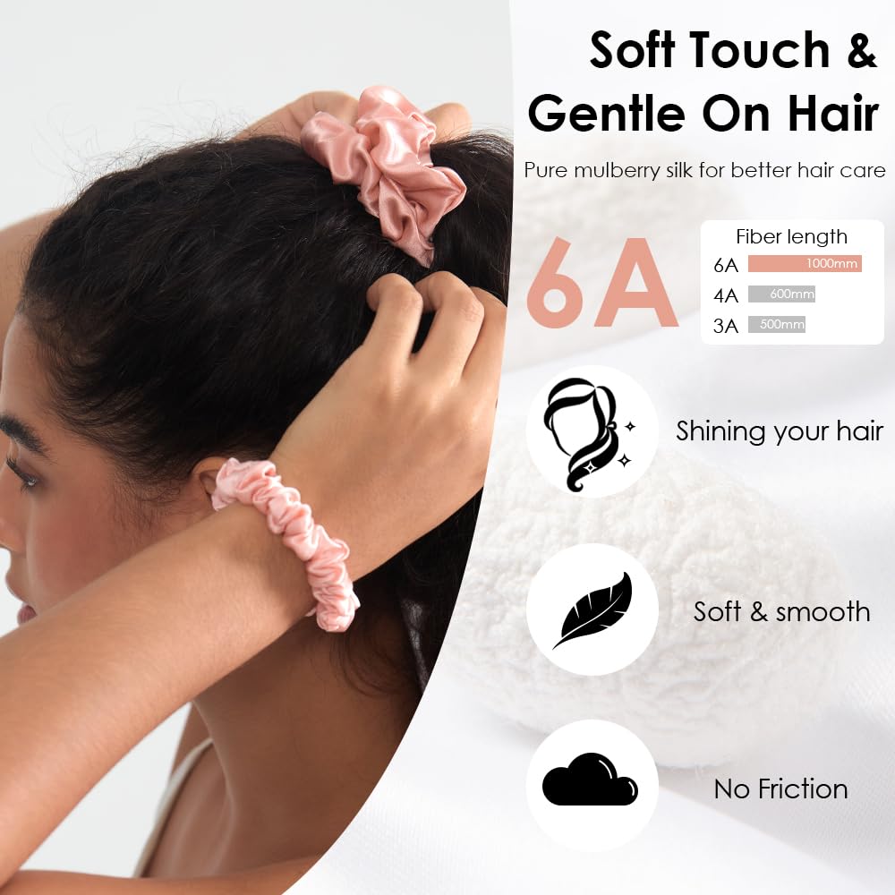 Pure Mulberry Silk Scrunchies for Gentle Hold