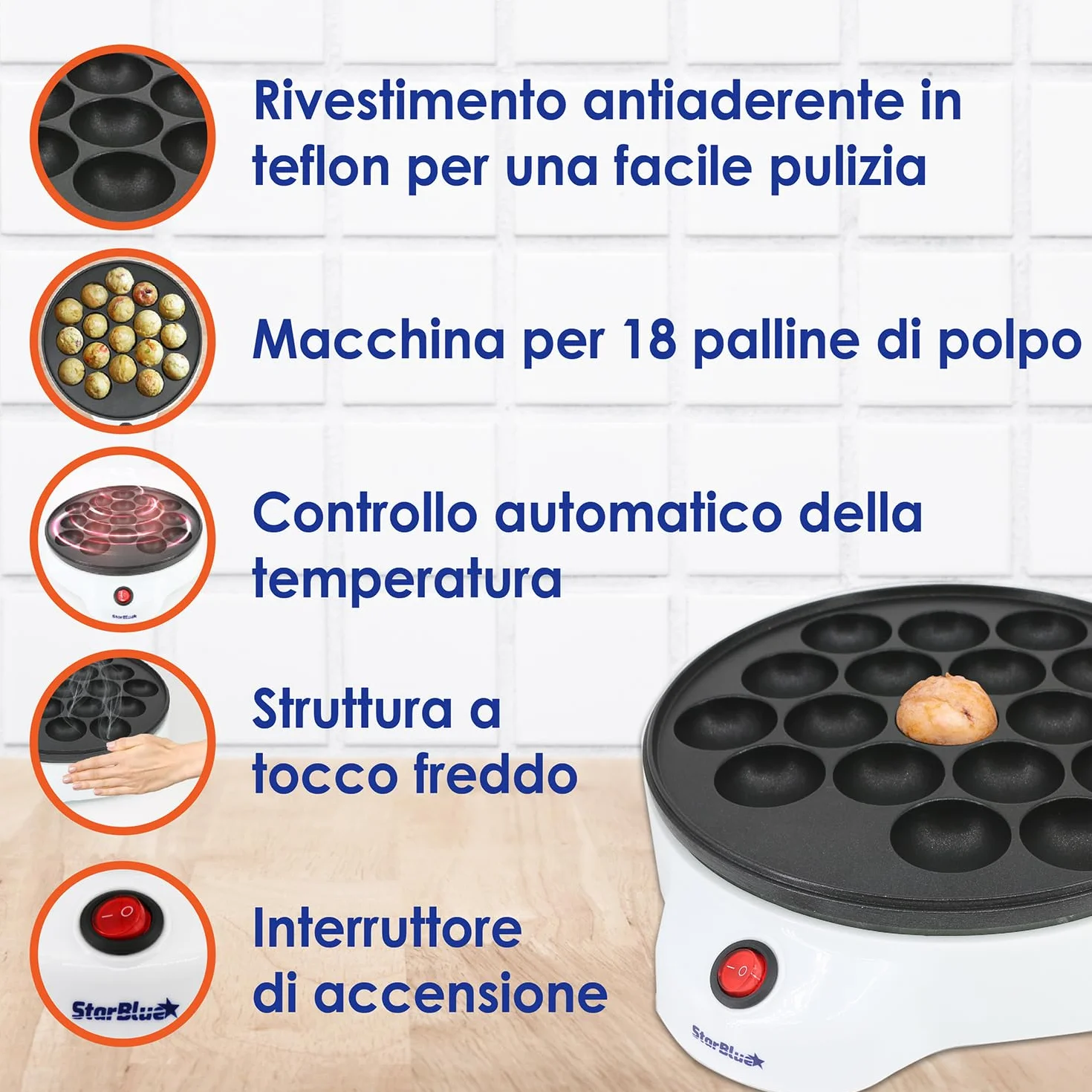 StarBlue Macchina per Takoyaki Elettrica 650W 220-240V 50/60Hz Spina Europa
