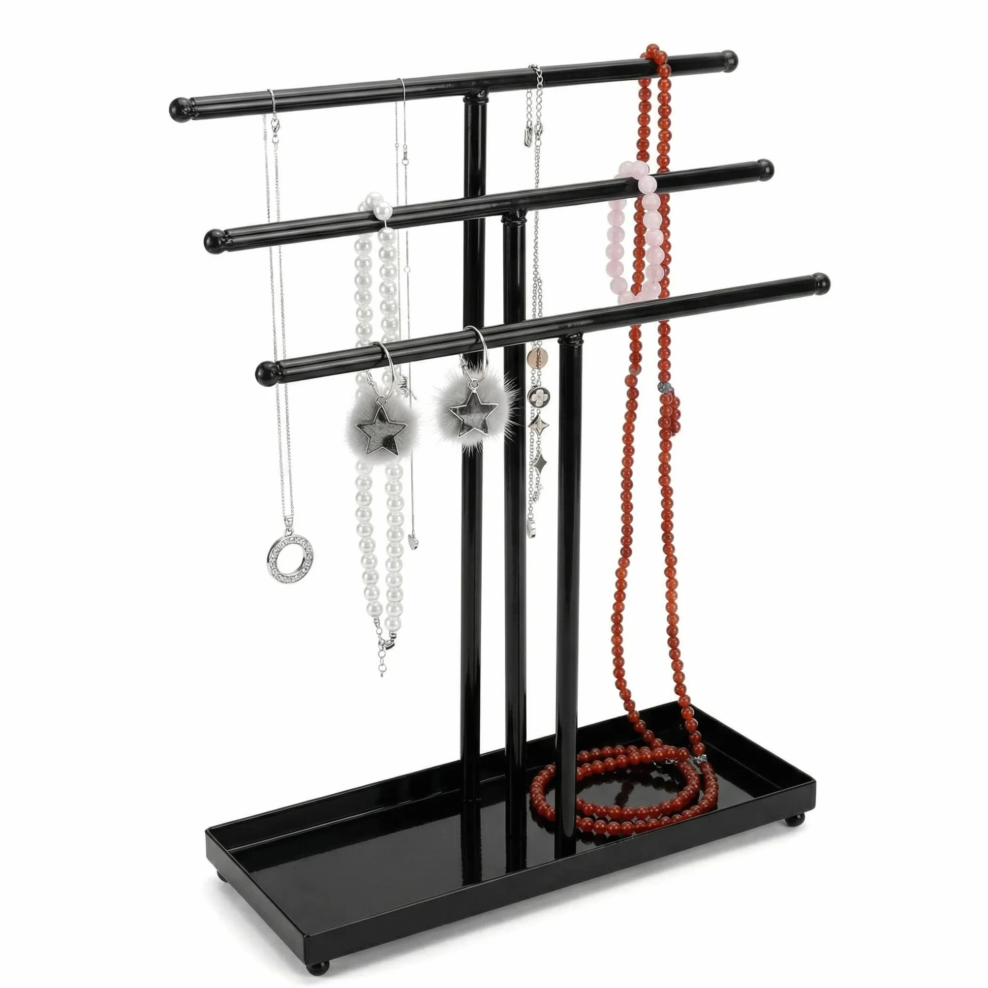QWORK Espositore per Gioielli a 3 Livelli, Organizzatore Porta Gioielli in Metallo