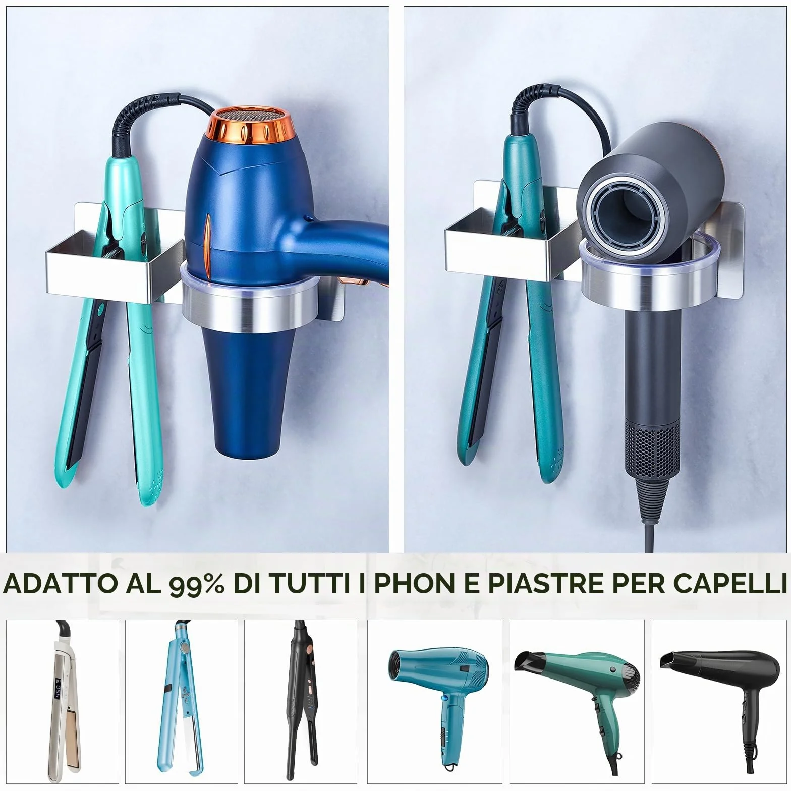 YYBO Porta phon e Piastra, Porta Piastra per Capelli, Porta Phone Bagno da Muro, Porta asciugacapelli da Parete Autoadesivo, Supporto per asciugacapelli per Camere da Letto e Barbiere
