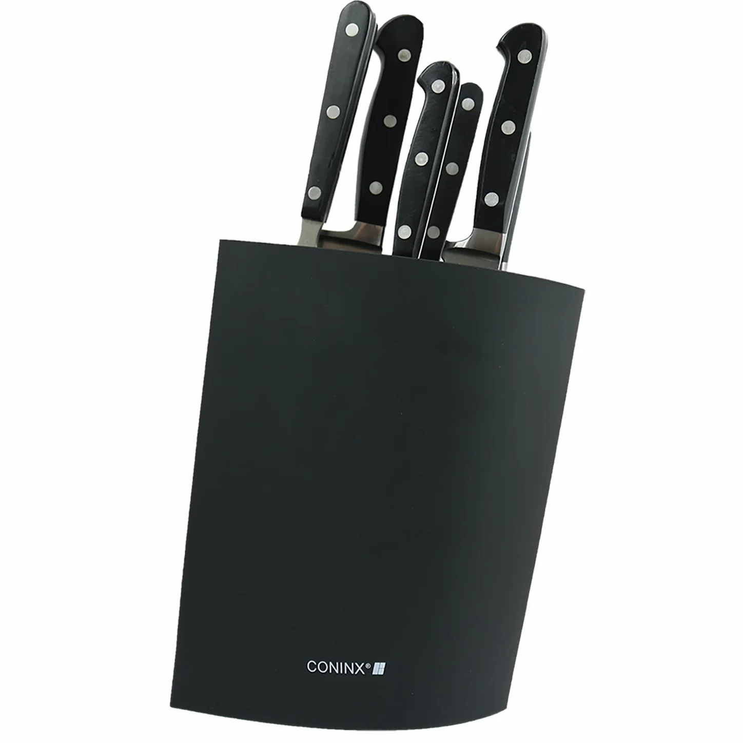 Coninx Viro Ceppo Coltelli Nero Universale - Porta Coltelli Cucina - Recupera Spazio - Interno di Fibre di Plastica - 18.5 x 25.5 cm