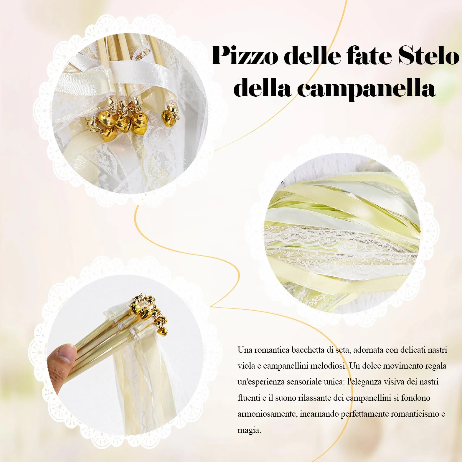Bacchette Matrimonio con Grandi Campane,Bacchette da Sposa,Riutilizzabile Wedding Wands,Bacchette Nuziali per Decorazioni di Nozze Compleanno Feste (50 Pcs Beige)