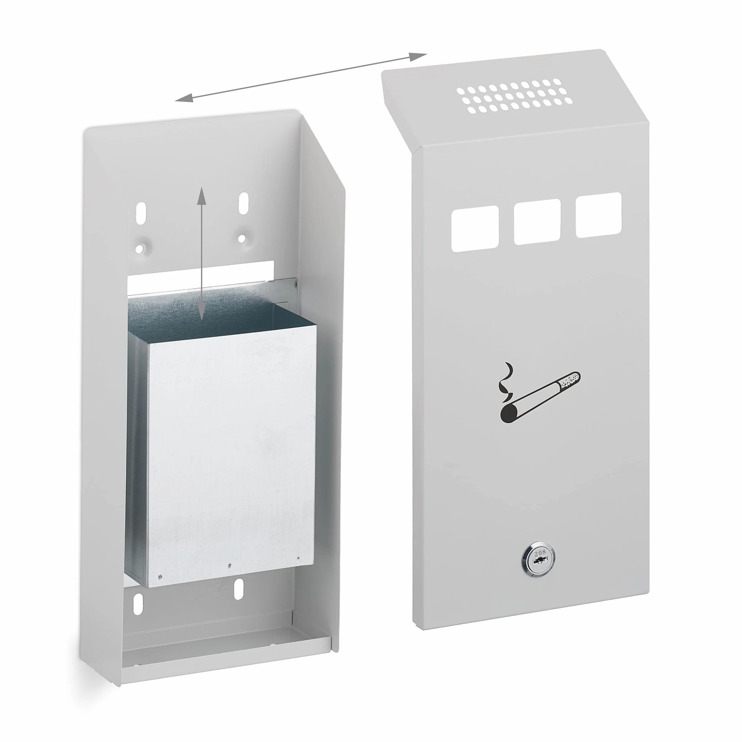Relaxdays Posacenere da Muro per Esterno con Chiave, Contenitore Rimovibile, 32,5 cm, Bianco