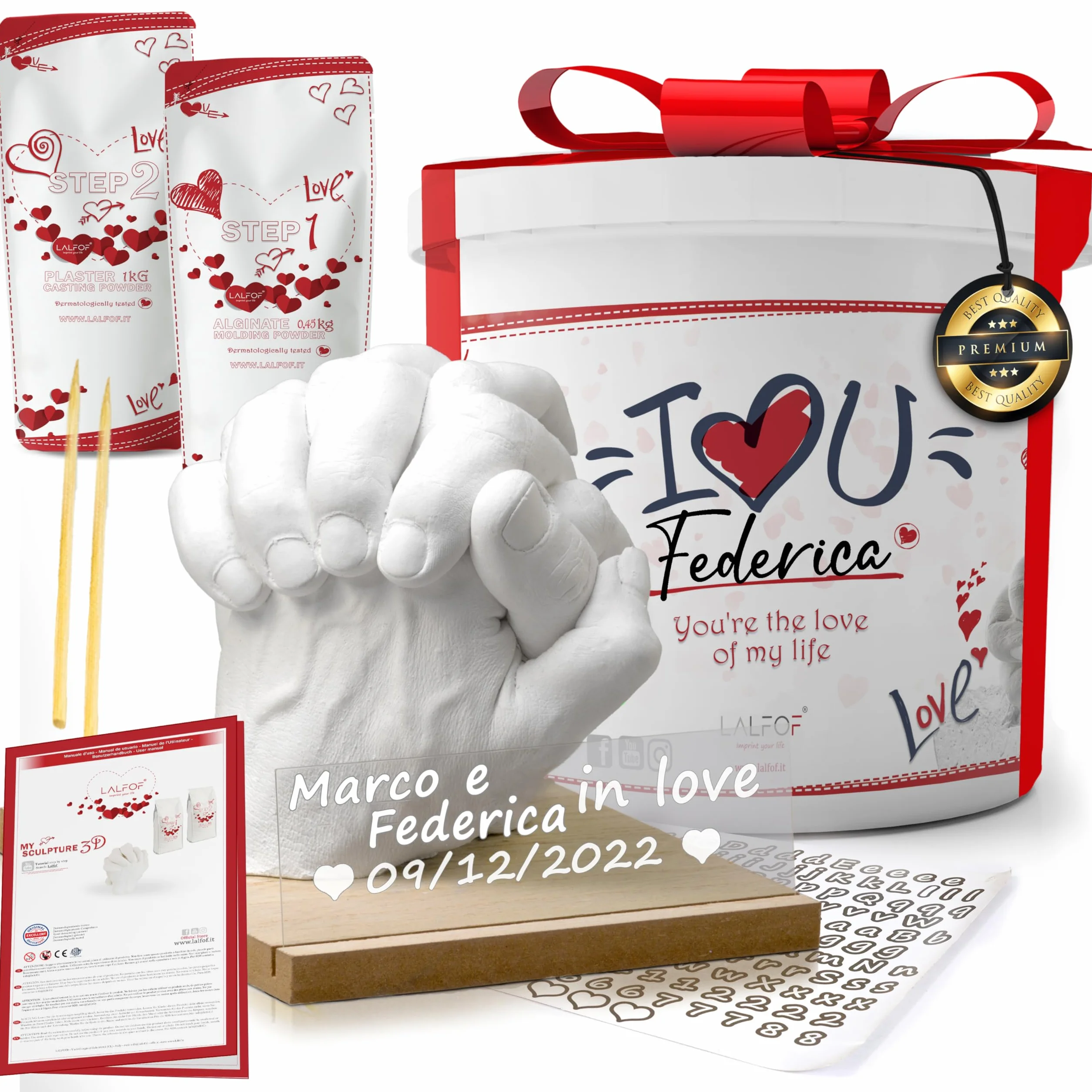Calco Mani Coppia con Nomi Regalo Anniversario Coppia Gesso Dermatologicamente Testato