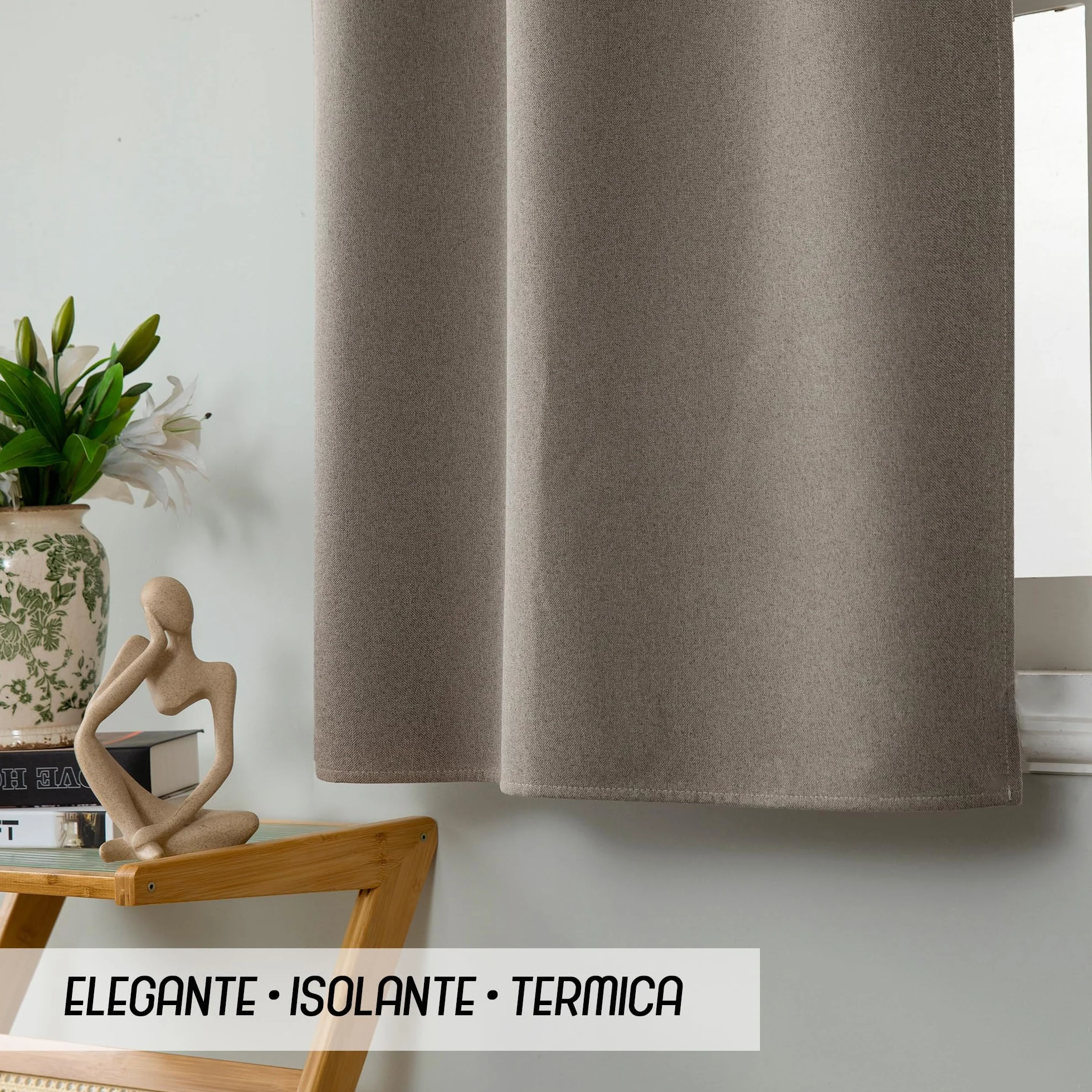 GIRASOLE HOME Tende Barbados Termiche Totalmente Oscuranti 2 Pannelli 55x130cm Tasca Tortora