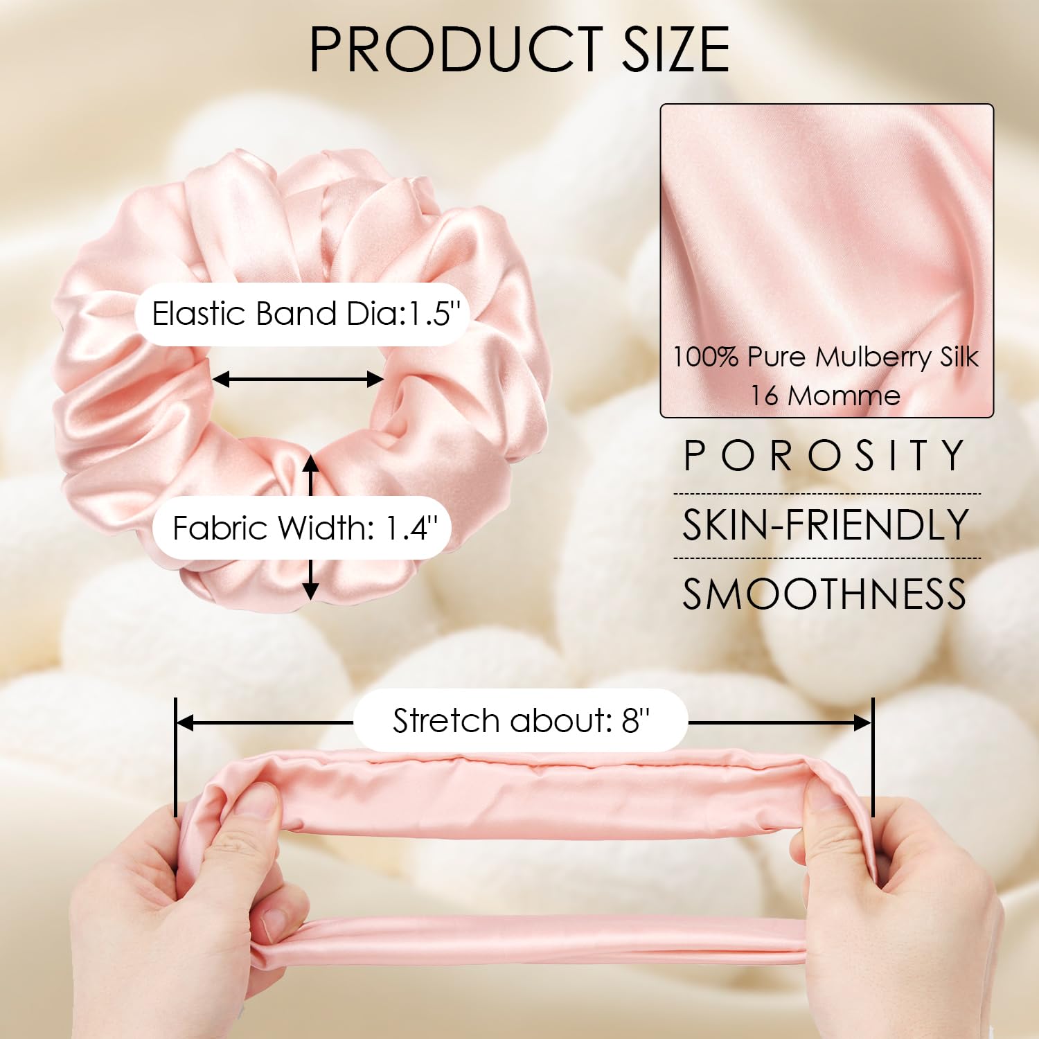Pure Mulberry Silk Scrunchies for Gentle Hold