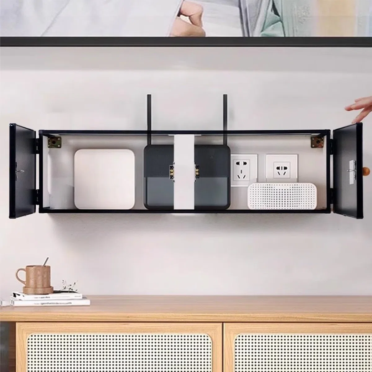 Scatola portaoggetti per router WiFi, modem rack e striscia di alimentazione per gestione dei cavi, elegante nascondiglio per soggiorno e camera da letto