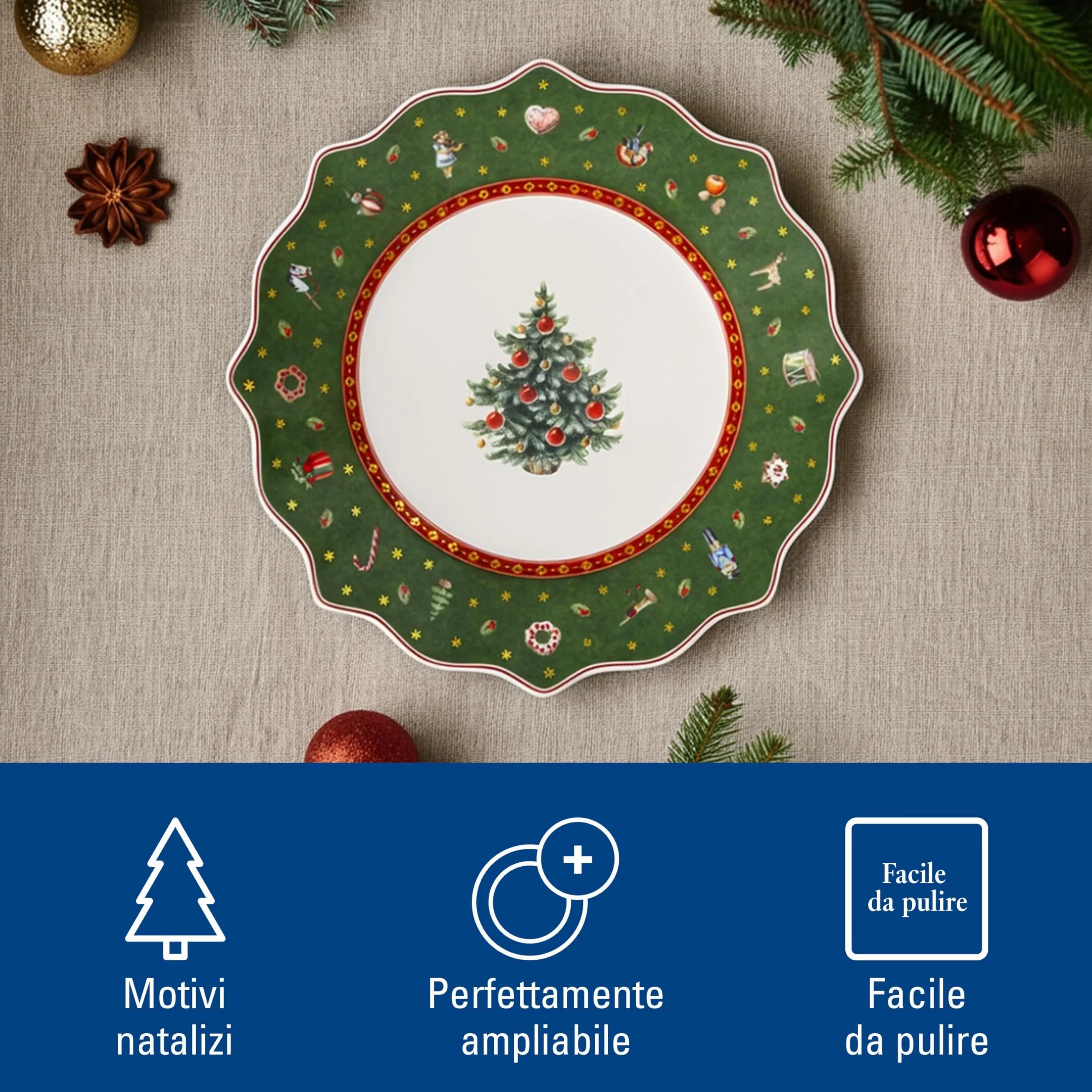 Villeroy & Boch Toy's Delight Piatto da Dessert/Colazione Verde e Bianco Ceramica Porcellana Premium