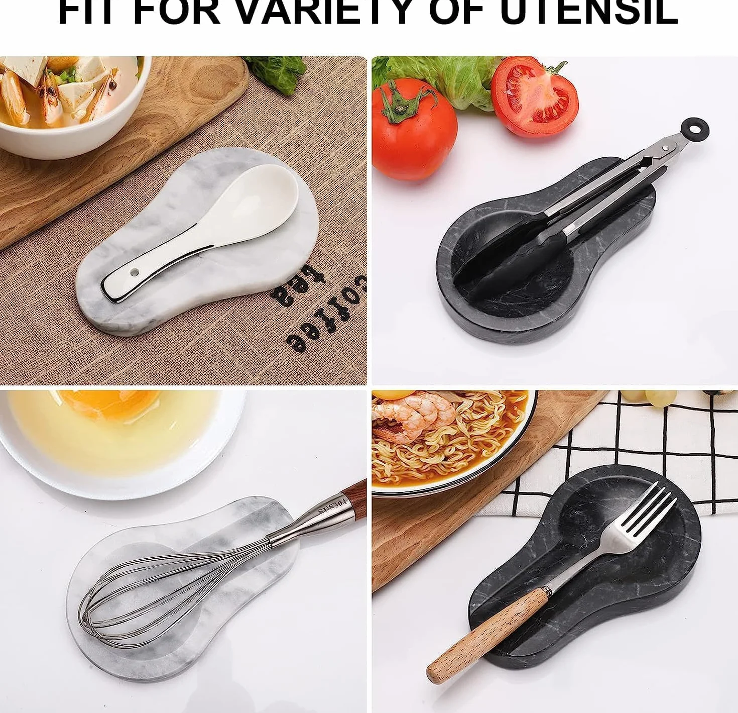Poggia Mestolo Marmo Appoggia Cucchiaio Poggiamestoli Porta Cucchiaio Poggia Posate da Tavolo per Spatola, Forchetta, Cucchiaino da Caffè, Bancone Utensili da Cucina Grigio Scuro 16.5 x 10 x 1.8 cm