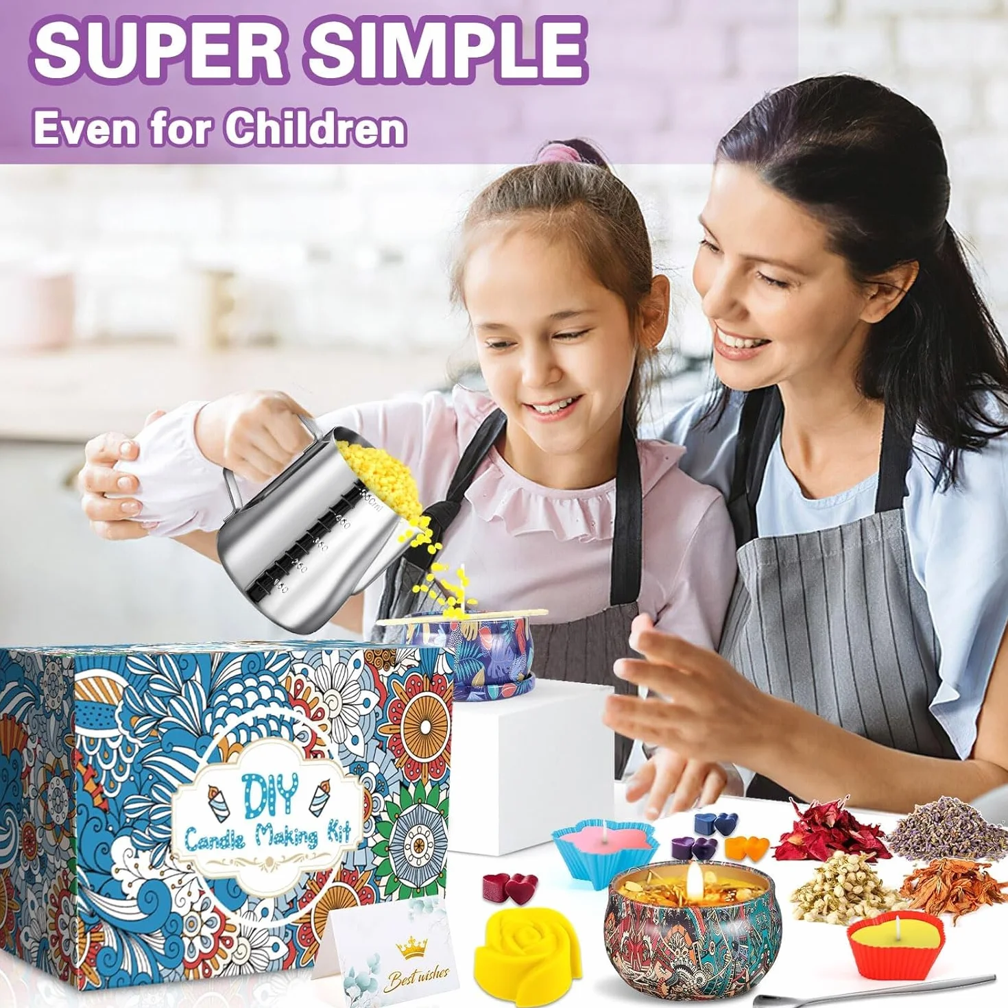Kit per Fabbricazione Candele Fai da Te con Cera di Soia, 8 Candele Barattoli, Stampo in Silicone