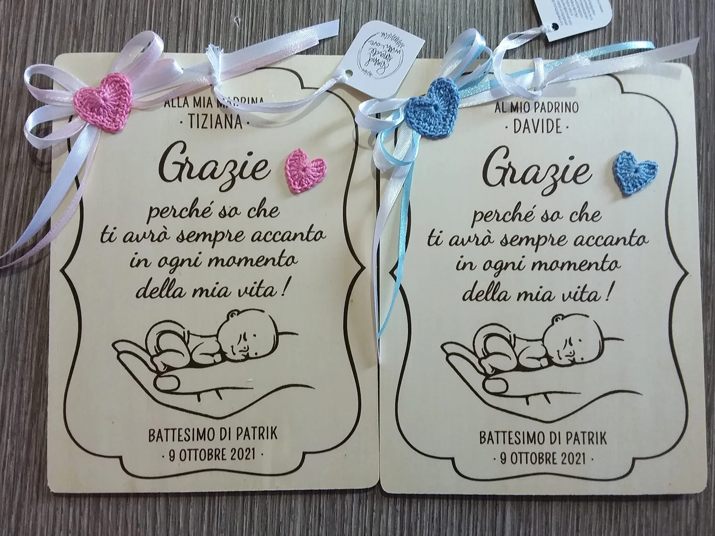 Targa targhetta ricordo per madrina padrino battesimo personalizzata nome e data