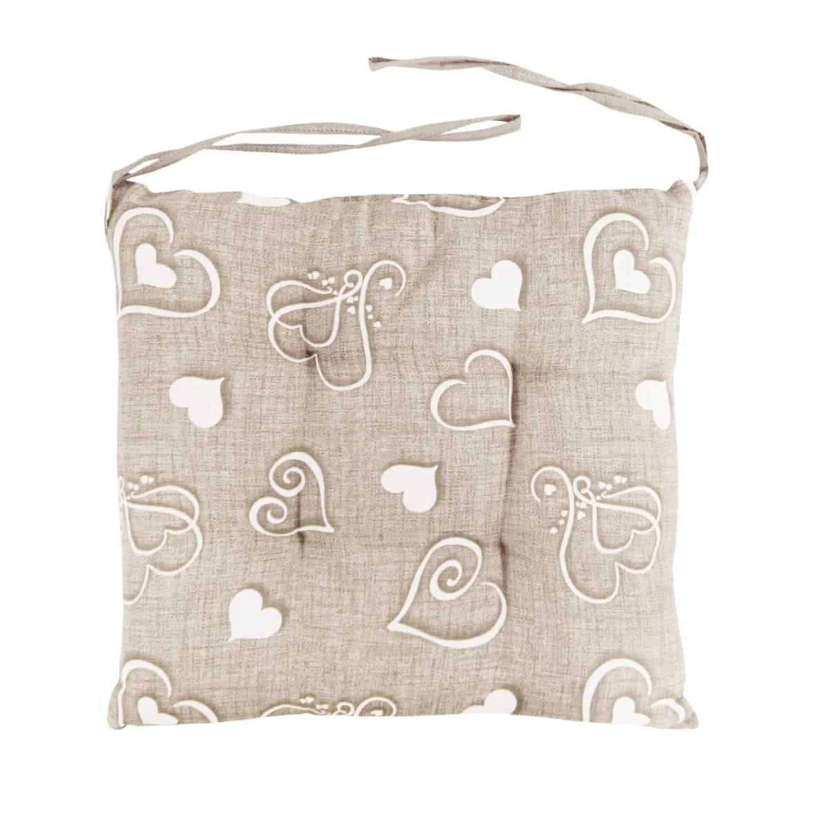 SaRani Coprisedia 6 Cuscini Sedia Double Face Quattro Punti Imbottiti Fantasia Cuore Cotone Beige