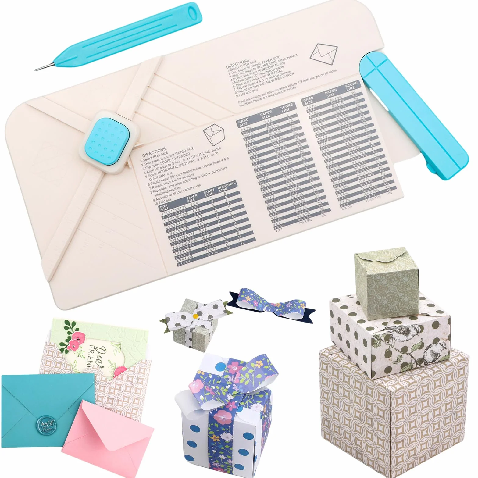 Perforatrice per buste, 3 in 1, per creare buste, fiocchi, scatole regalo, perforatrici per artigianato, album di ritagli, buste, perforatrice con penna a rientranza per artigianato, strumento per