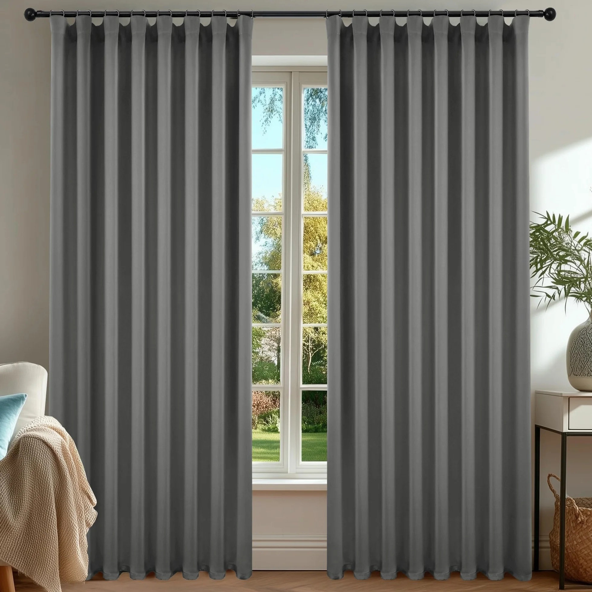 Deconovo Tende Oscuranti per Interni 140x260 cm, 2 Pezzi, Grigio Chiaro - Termiche Isolanti e Moderne con 3 Modi di Montaggio - Ideali per Finestre Camera da Letto e Soggiorno