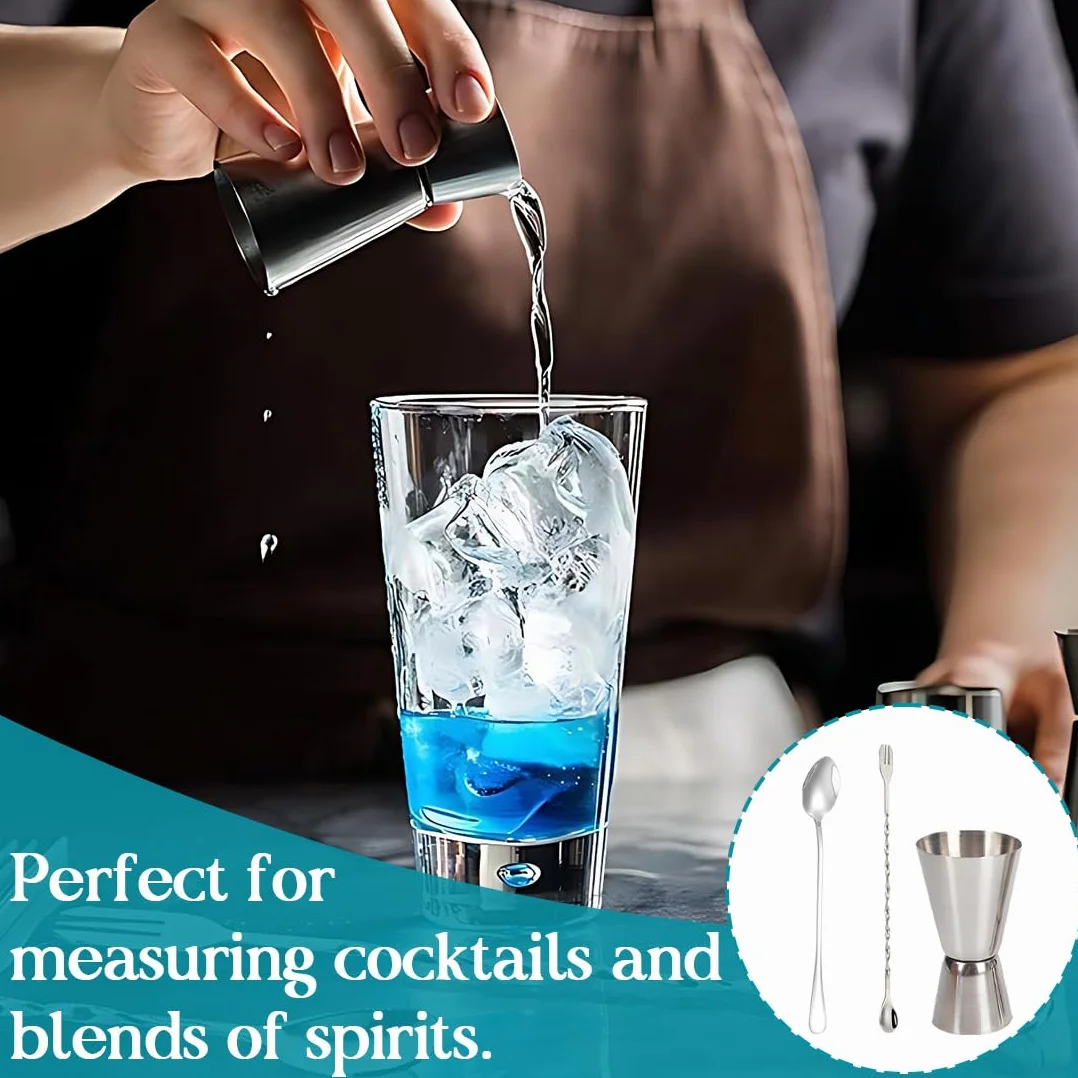 Misurino Doppio per Cocktail,Misurino Doppio per Cocktail 30ml /60ml Stile Giapponese 2 Cucchiaini Bar In Acciaio Inox Attrezzatura Per Bar,Discoteche,Party, Feste, Cocktail, Shaker (Argento)