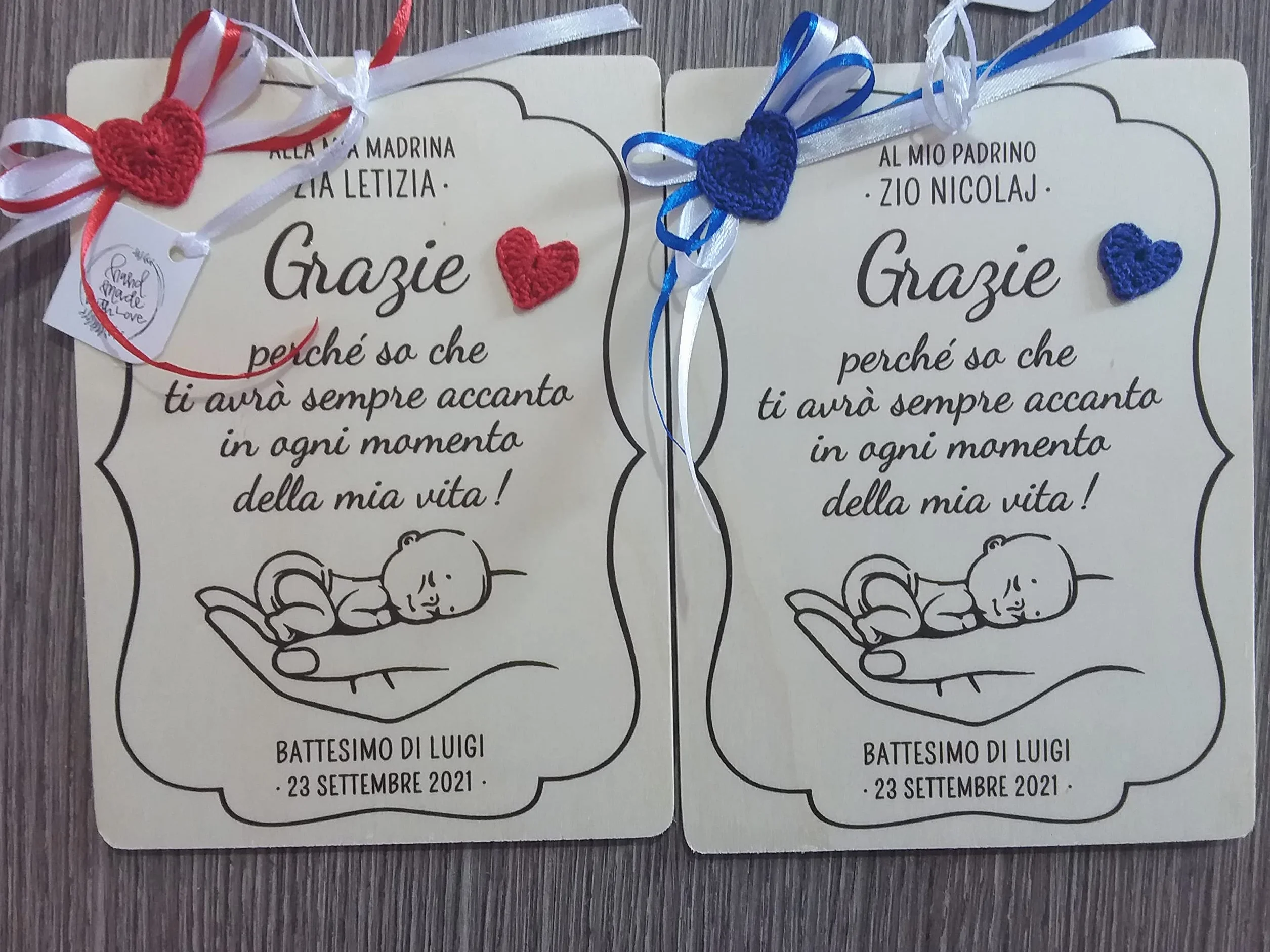Targa targhetta ricordo per madrina padrino battesimo personalizzata nome e data