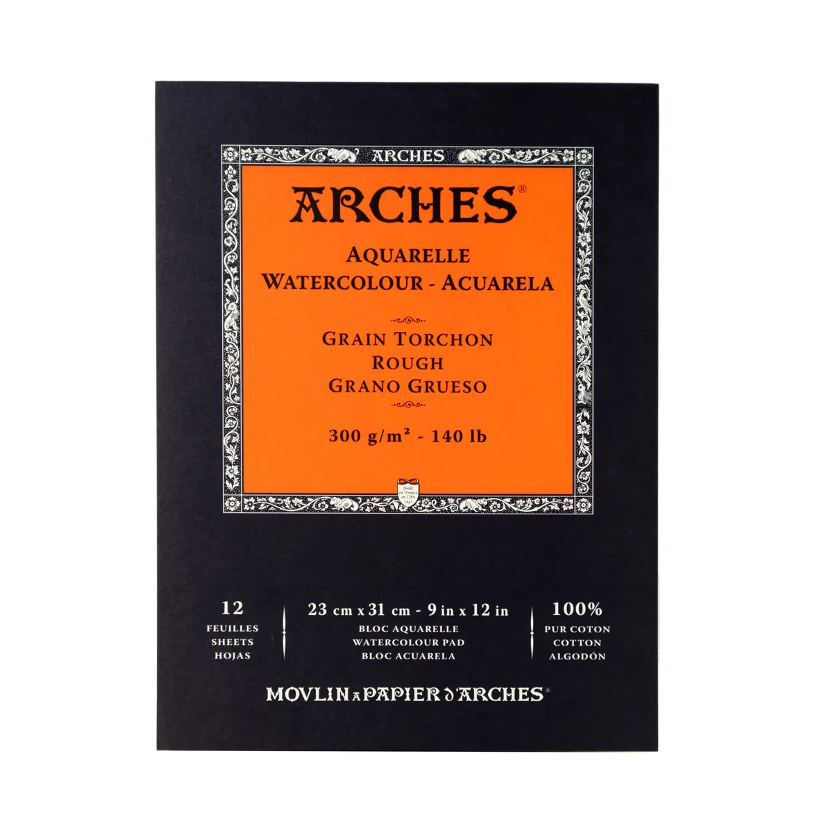 Arches Blocco Per Acquerello Incollato 1 Lato (12 Fogli) - Grana Torchon - 300 G/Mq - 23 X 31 cm