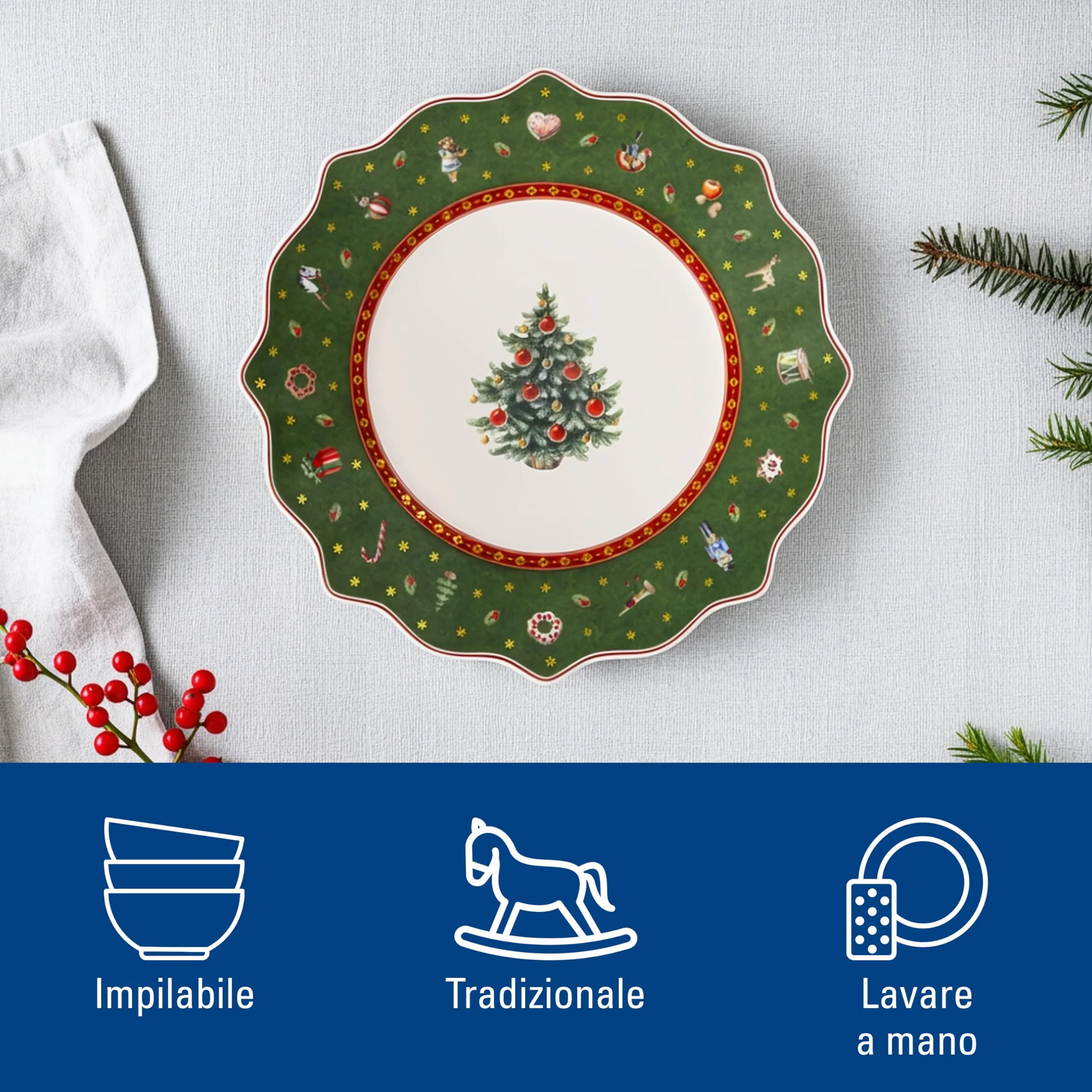 Villeroy & Boch Toy's Delight Piatto da Dessert/Colazione Verde e Bianco Ceramica Porcellana Premium