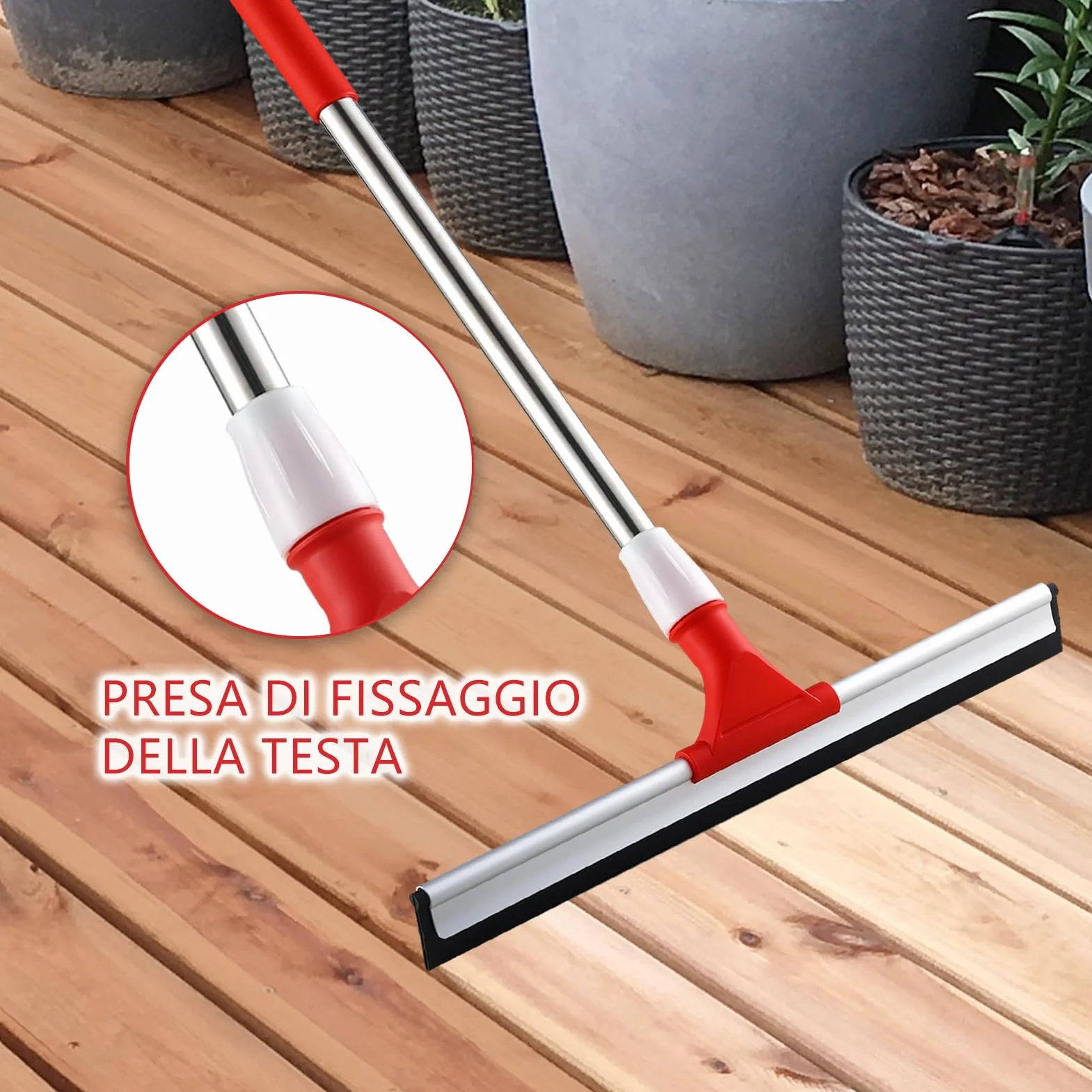 Mitclear 43cm Tergipavimento Pavimenti con Manico di Prolunga(147cm), Tergipavimenti in gomma per impieghi gravosi, Tergipavimento Spingiacqua con Spazzola per Garage, Doccia, Bagno, Patio, Giardino