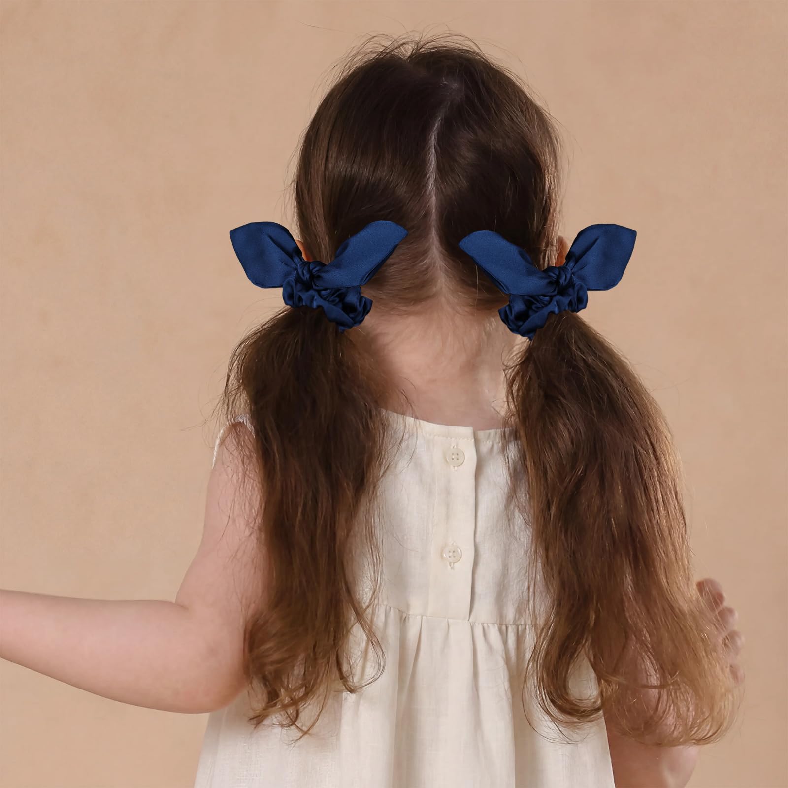 Navy Mulberry Silk Satin Bunny Ear Scrunchies
