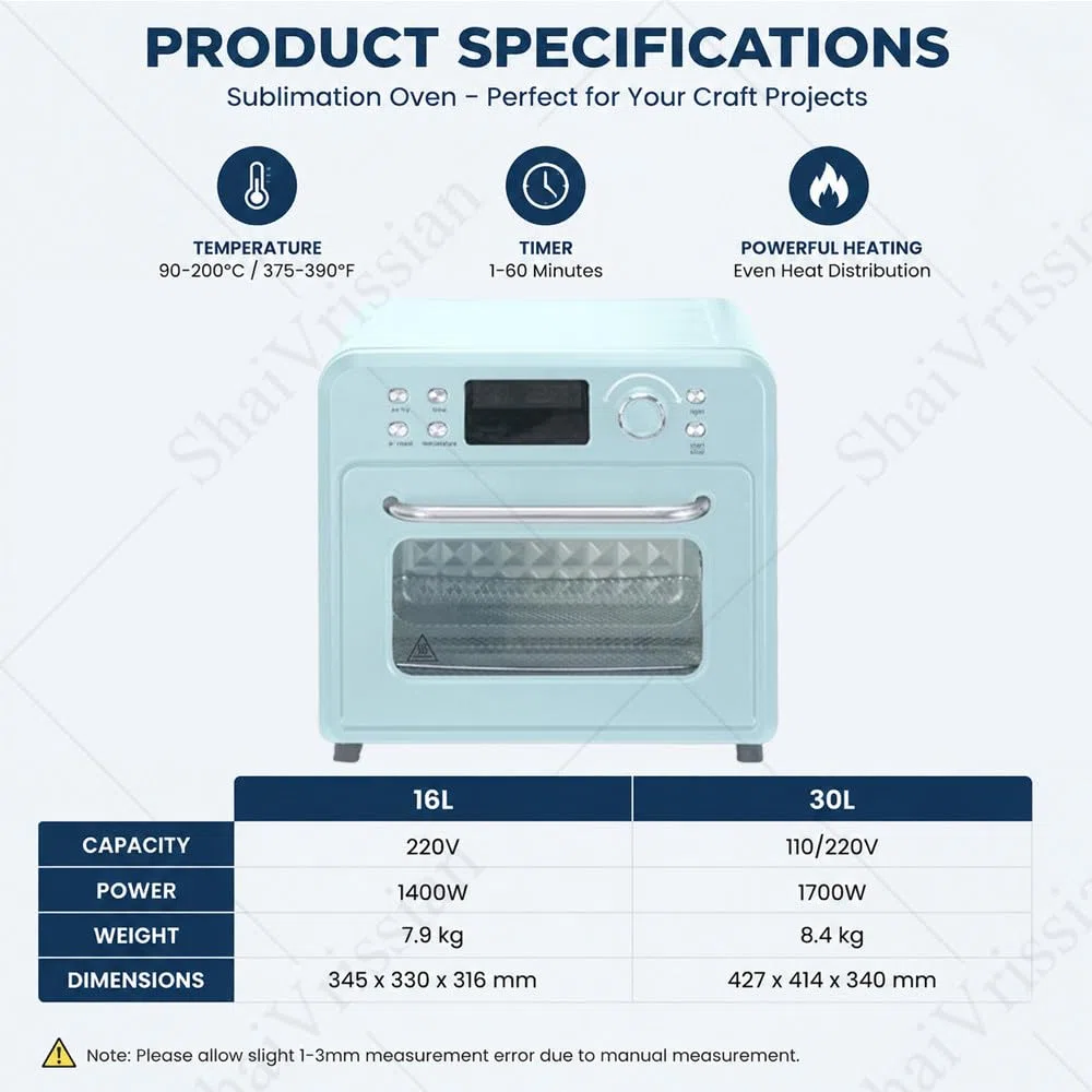 Forno Sublimazione 16/30l con Riscaldamento 360° 16L | Forno a Convezione,Display Digitale,Pressa Calore,Tazze,Bicchieri,Borracce,Stampa in Serie,Artigianato