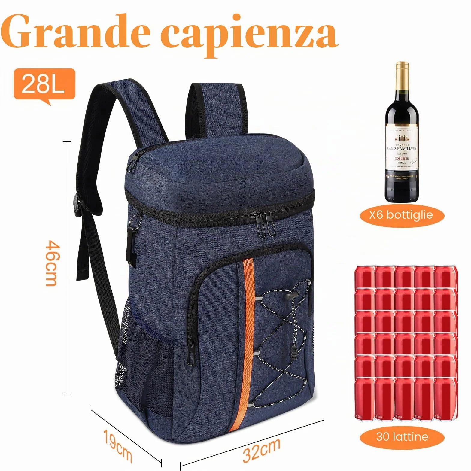 Borsa termica 28 l, zaino frigo grande, borsa frigo pieghevole, per viaggi e picnic