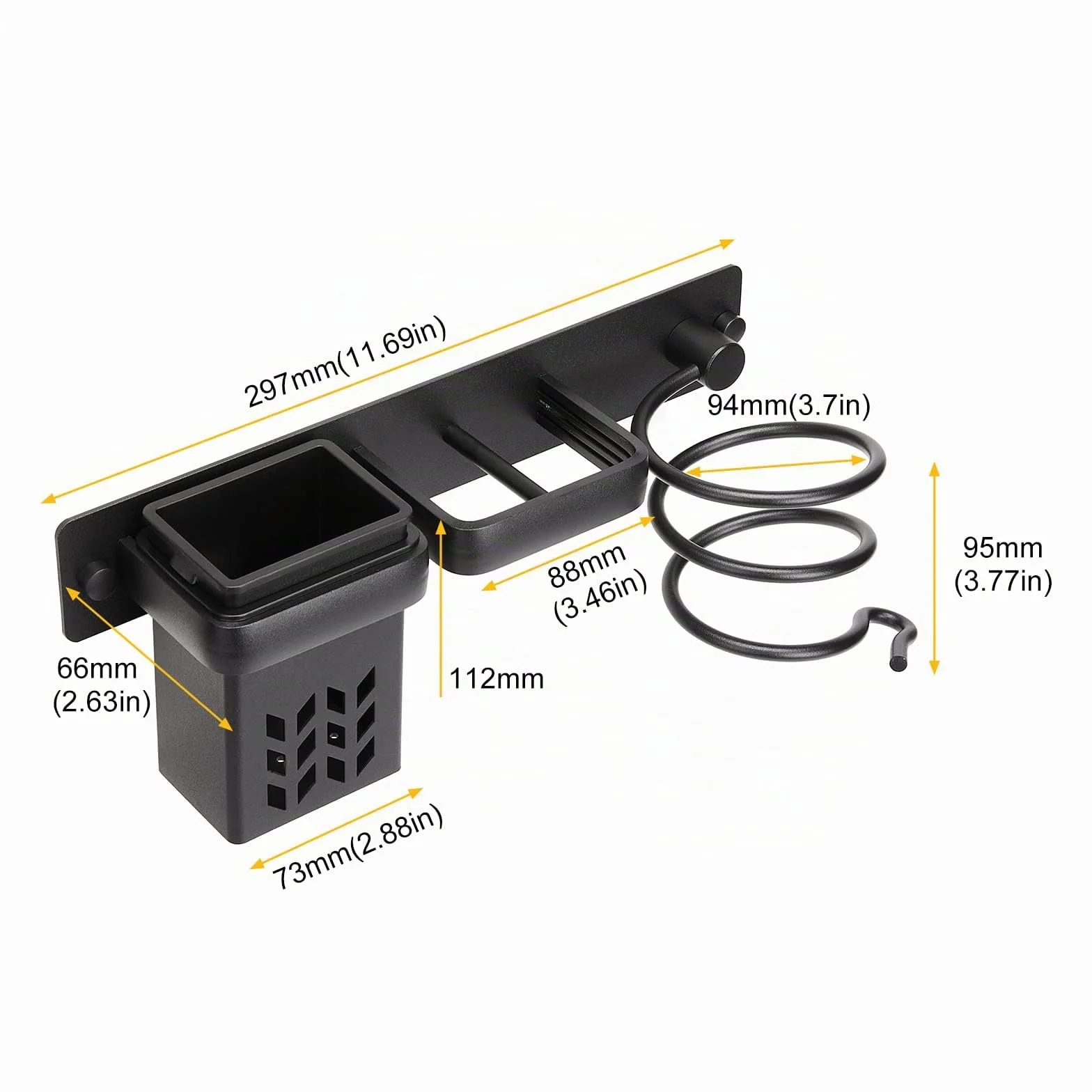 YUET Supporto per asciugacapelli, Porta Asciugacapelli da Parete Alluminio con Fermacavi con Viti di Fissaggio, Supporto per Piastra per Capelli per Camere da Letto Toilette Barbiere (Nero)