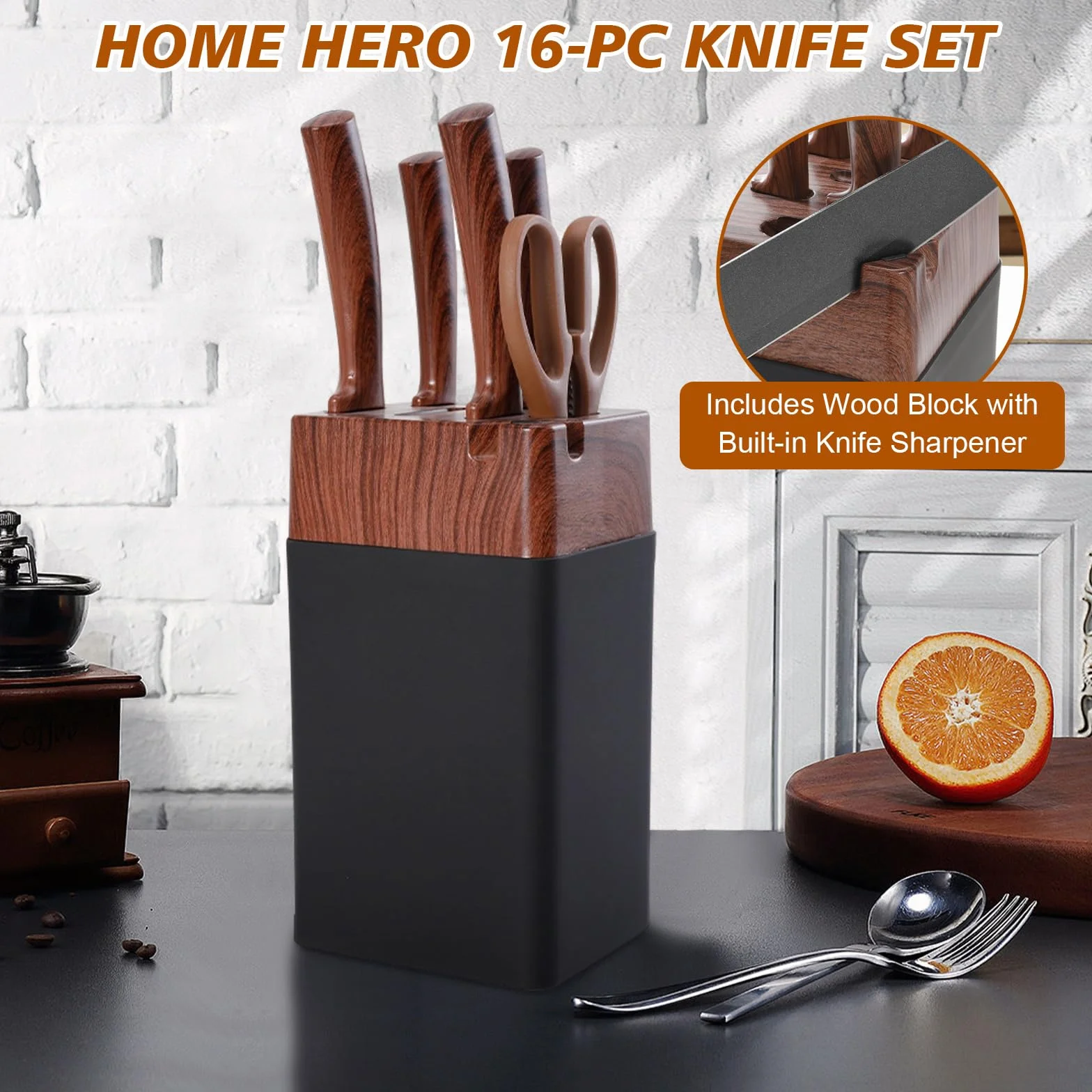 Set Coltelli da Cucina Professionali 7 Pezzi con Blocco Integrato - Set di Coltelli da Cucina con Lame in Acciaio Inossidabile Ultra Affilate, Manici Ergonomici Antiscivolo e Design Moderno