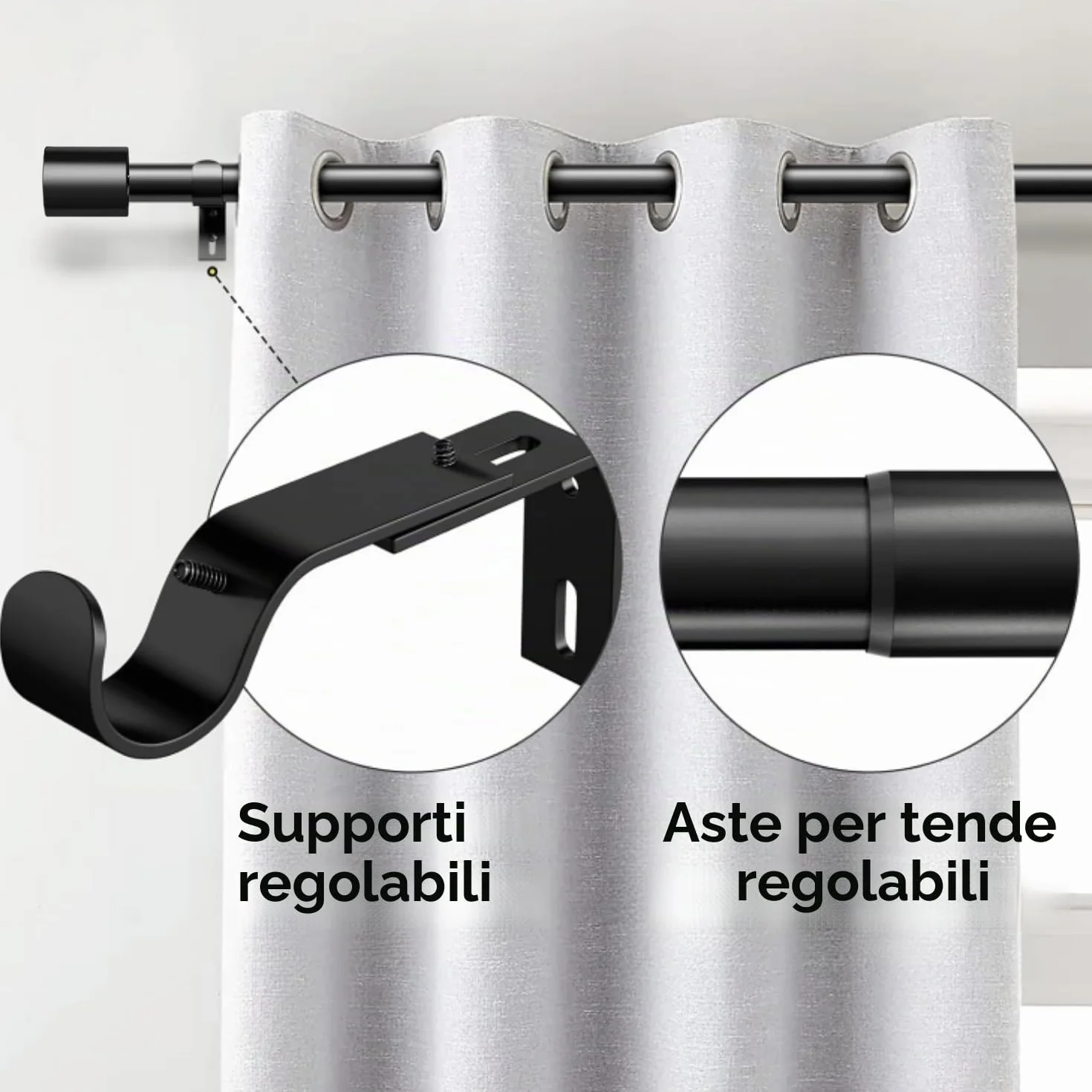 Bastone per Tenda 84-185CM Bianco Φ25mm con Supporto Soggiorno Camera