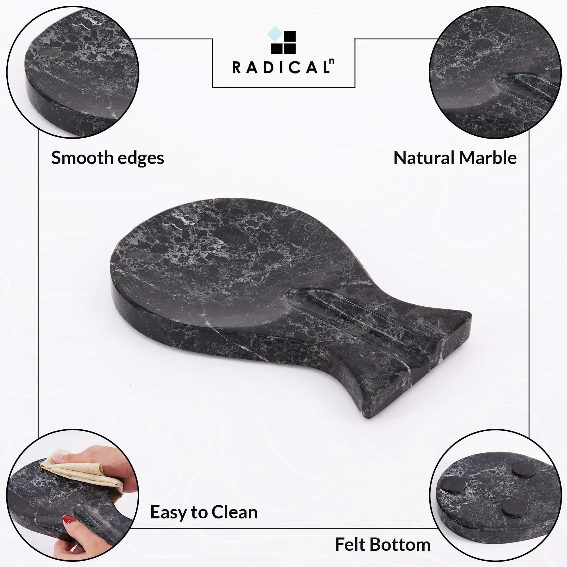 Radicaln Poggia-cucchiaio da fornello in marmo da 20,3 cm, nero Porta-utensili da cucina fatto a mano, ideale per utensili da cucina, resistente al calore, arredamento moderno
