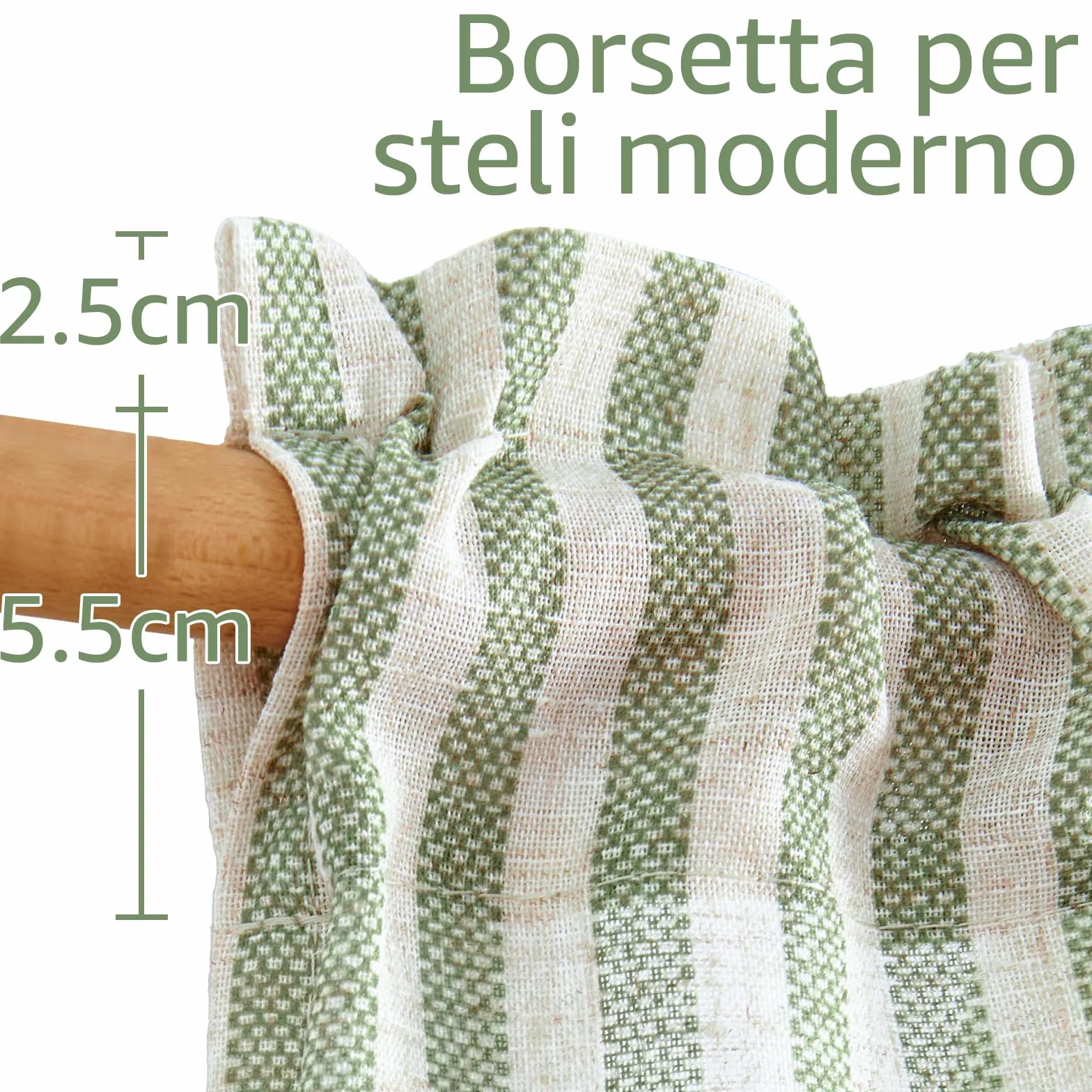 TOPICK Tende a righe in lino con strisce, opache, per cucina, sala da pranzo, bagno, piccola finestra, 65 x 60 cm, verde su beige