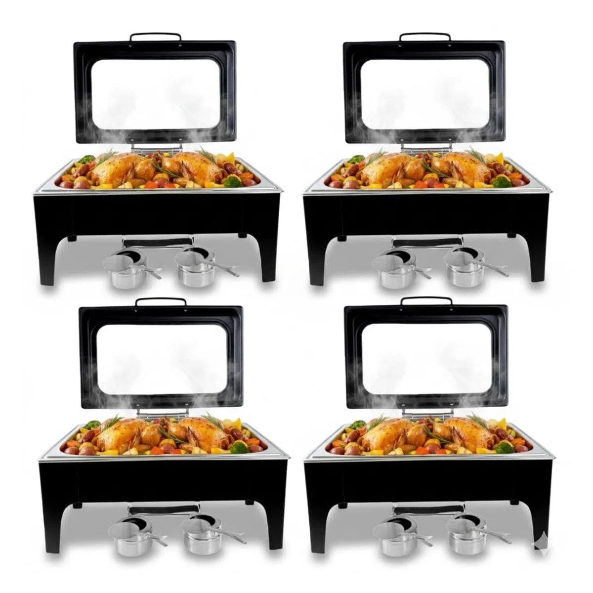Scaldavivande neri rettangolari in acciaio inossidabile Cucina a buffet | Buffet for Feste con Coperchio Idraulico Trasparente, Scalda Buffet