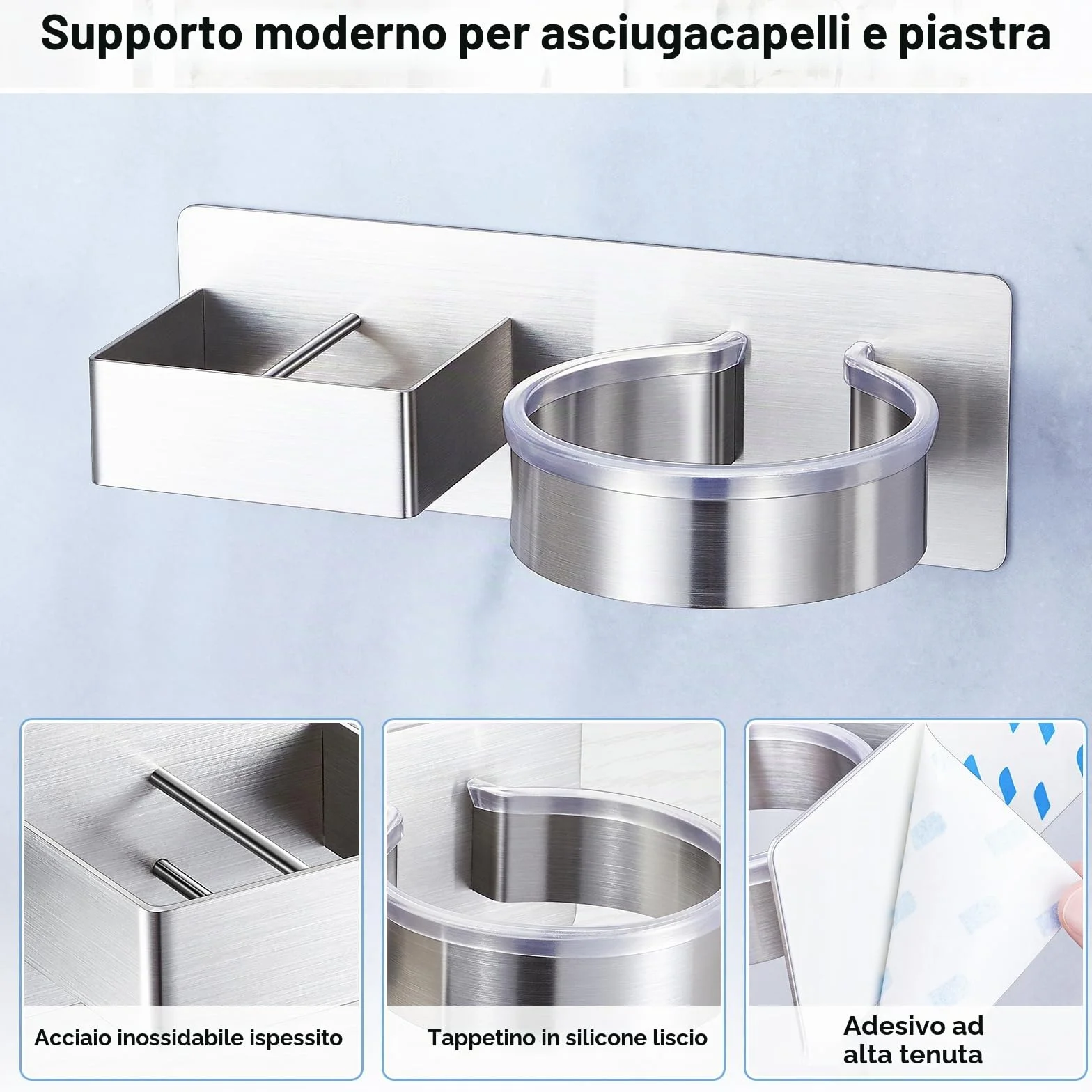 YYBO Porta phon e Piastra, Porta Piastra per Capelli, Porta Phone Bagno da Muro, Porta asciugacapelli da Parete Autoadesivo, Supporto per asciugacapelli per Camere da Letto e Barbiere