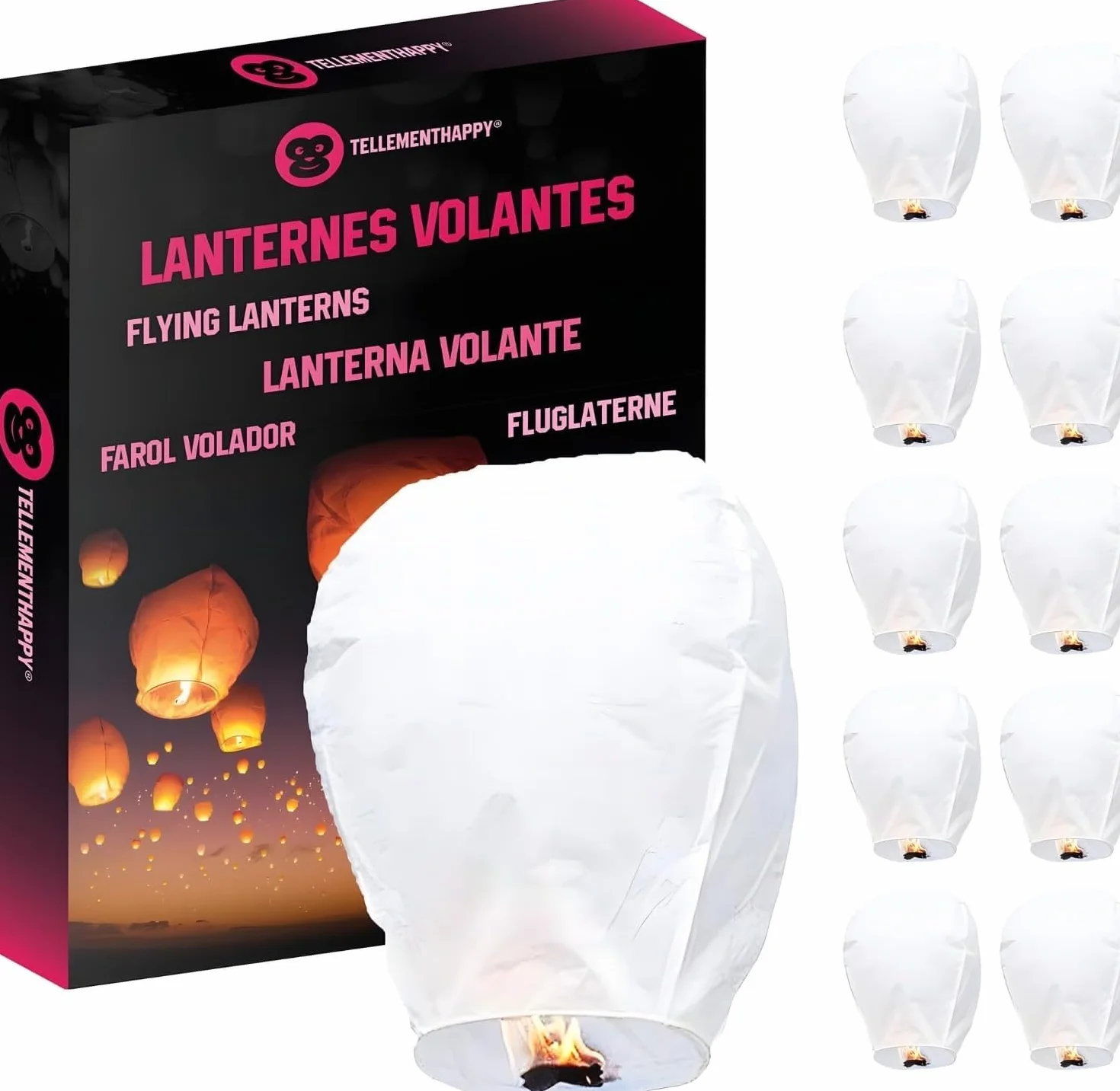 Lanterne Cinesi Volanti Giganti 90x60cm Carta di Riso Biodegradabili Bianche 10 Pezzi