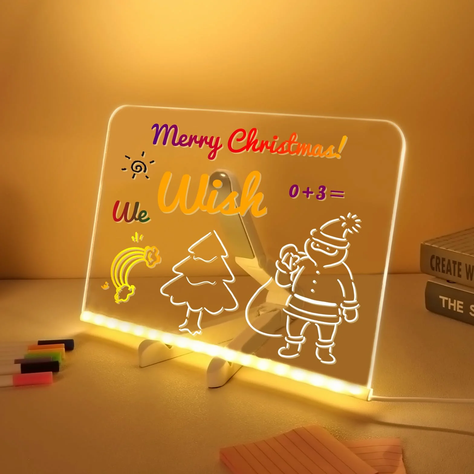 Lavagnetta LED con 7 Penne Colorate, Lavagna Magica Illuminata in Acrilico 30x20cm per Messaggi
