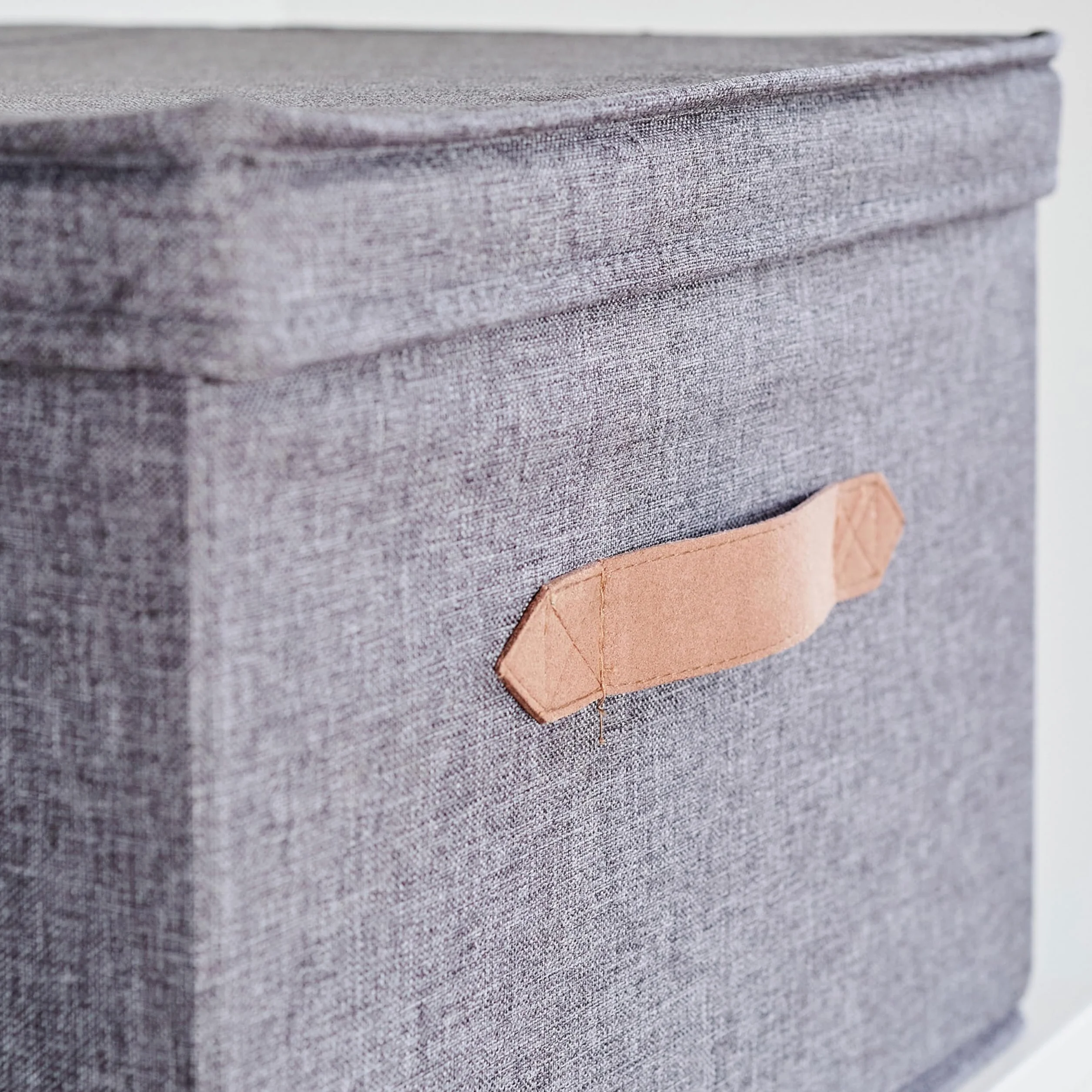 LOVE IT STORE IT Premium Scatola Portaoggetti con Coperchio - Scatole Tessuto di Lino - Rinforzata con Legno - Contenitore Grande Grigio 33x50x24 cm